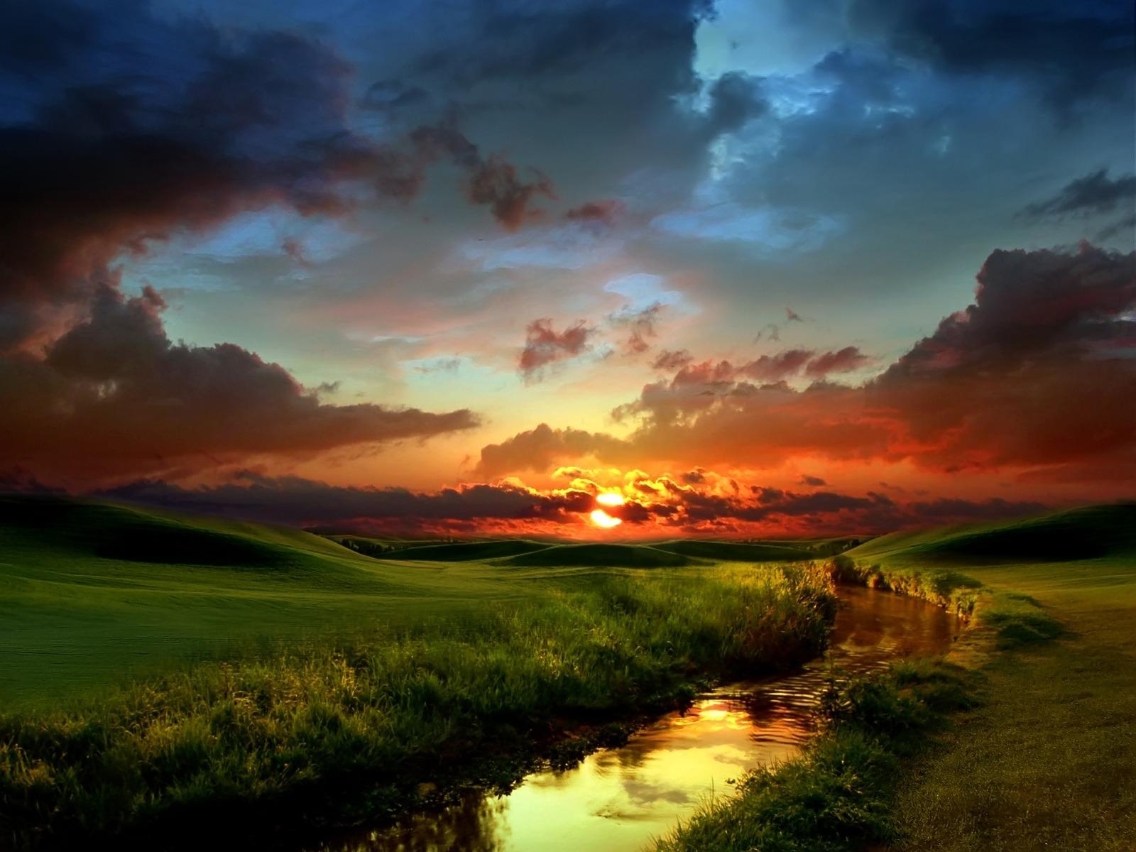 Free download wallpaper Landscape, Rivers, Sunset, Sky, Sun on your PC desktop