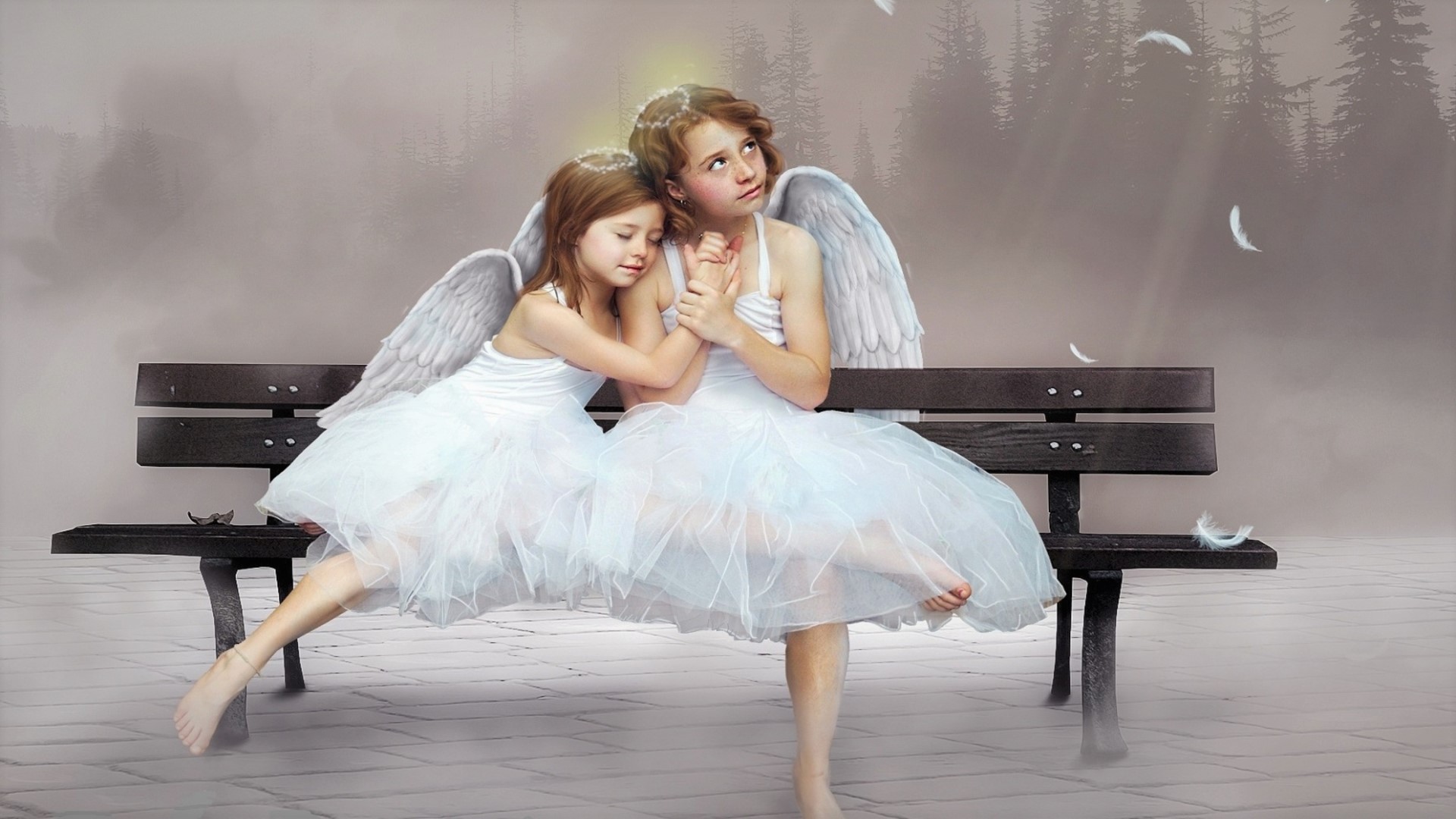 Ангел с двумя детьми обои на рабочий стол