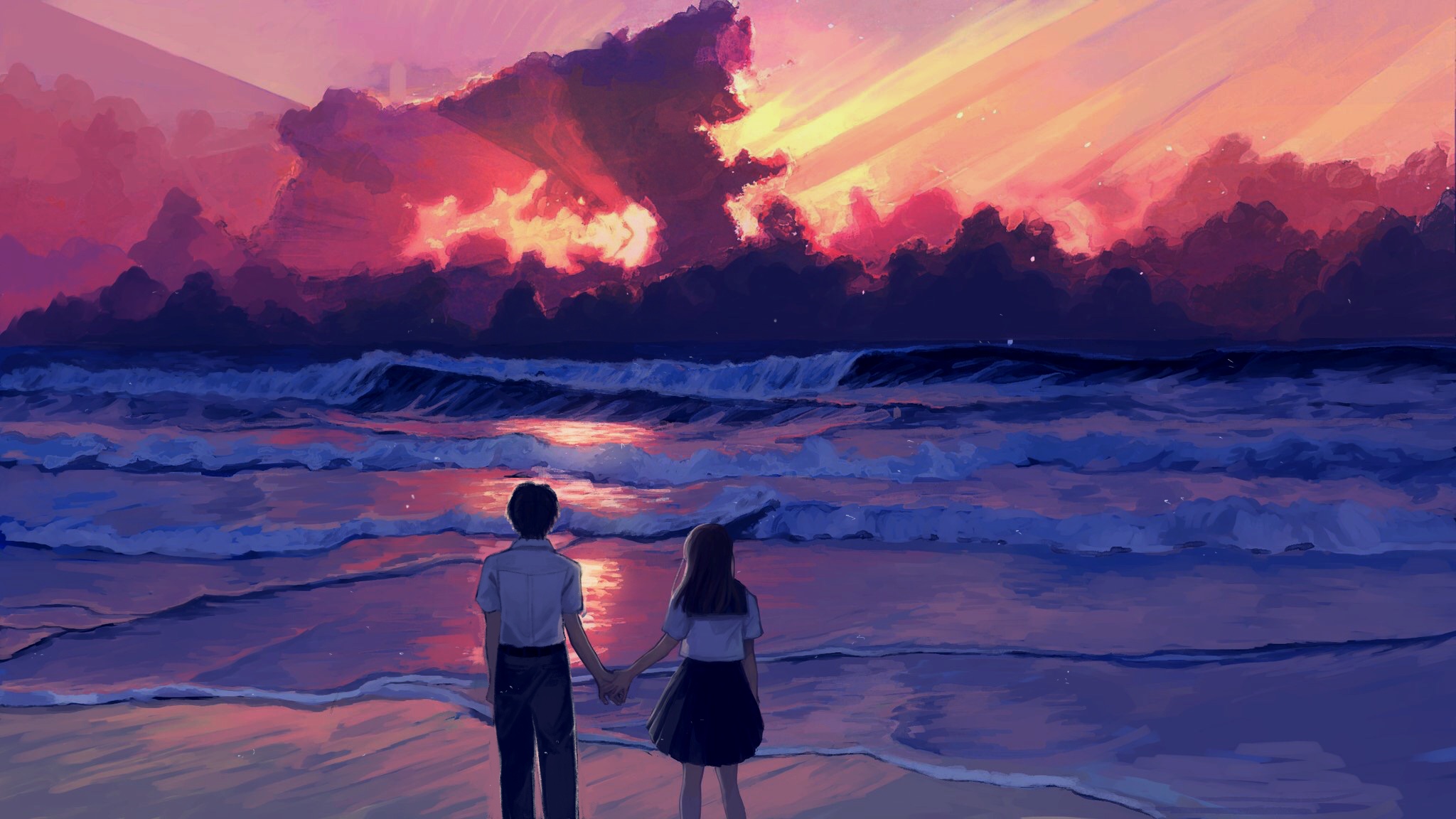 Anime Love Couple Country Fields Blue Sky Art Hd Wallpaper Love  फट शयर
