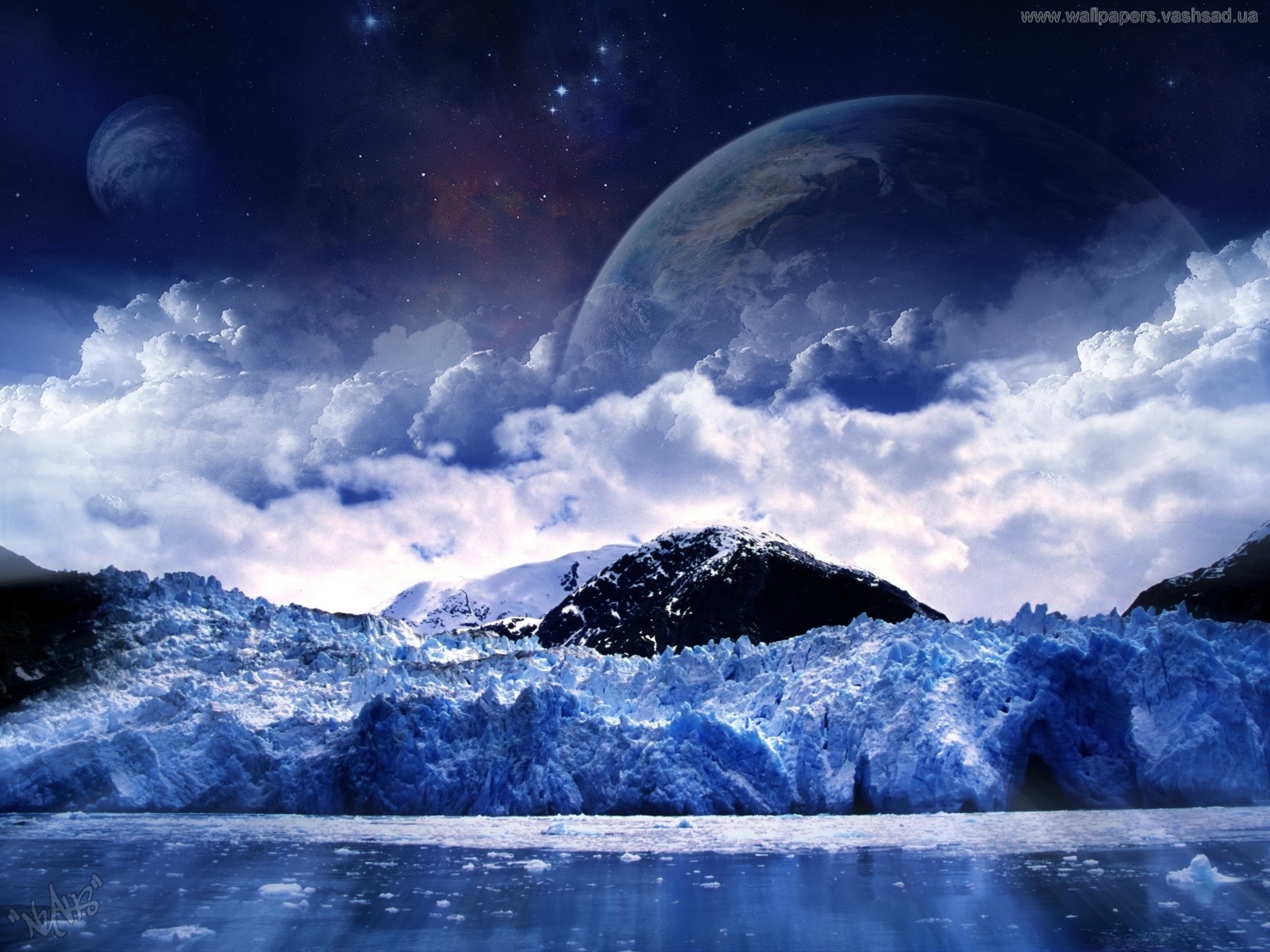 Laden Sie das Planets, Wasser, Kunst, Landschaft, Mountains, Winter-Bild kostenlos auf Ihren PC-Desktop herunter
