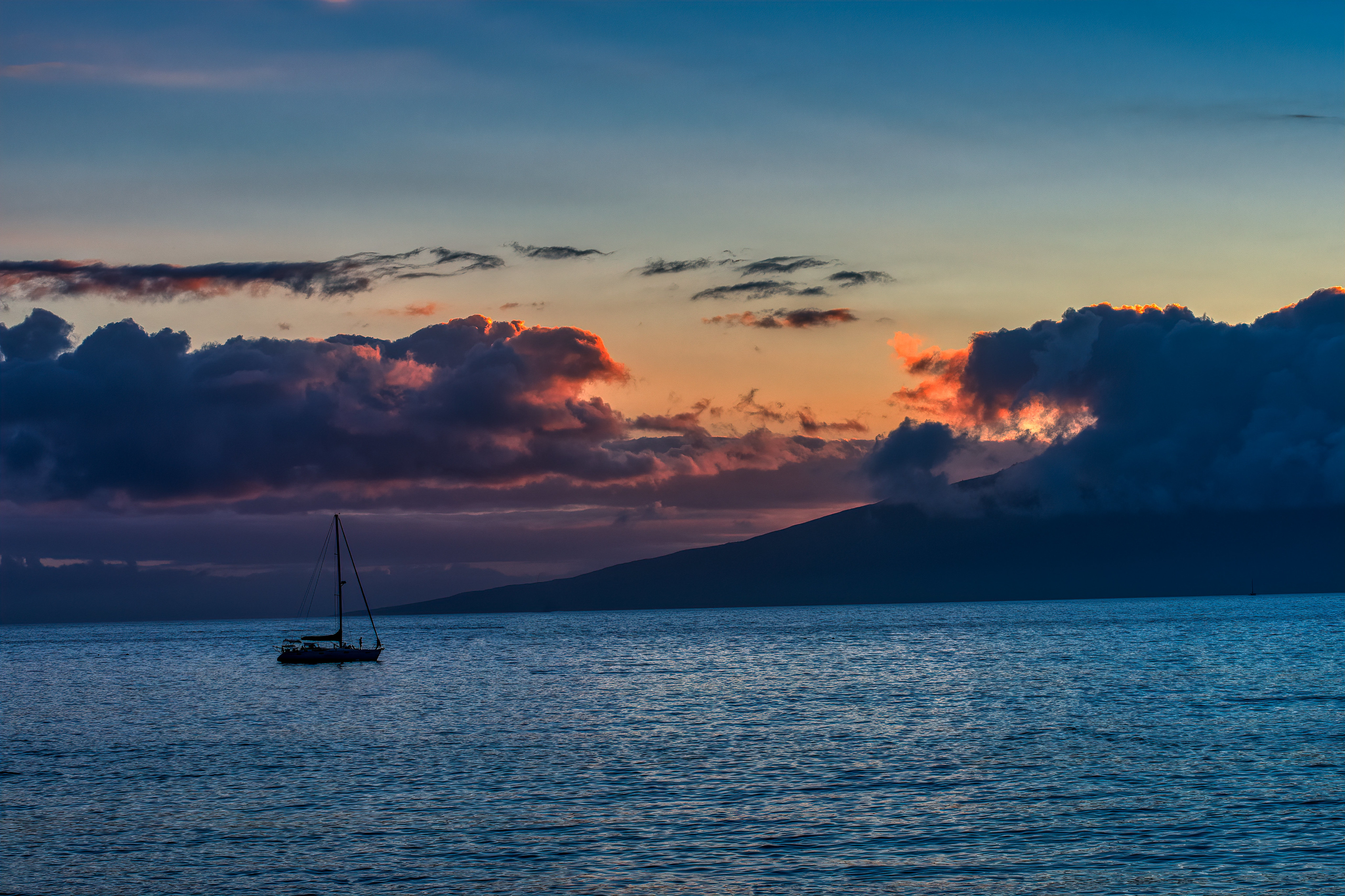 sea, sunset, nature, horizon, boat Free Background