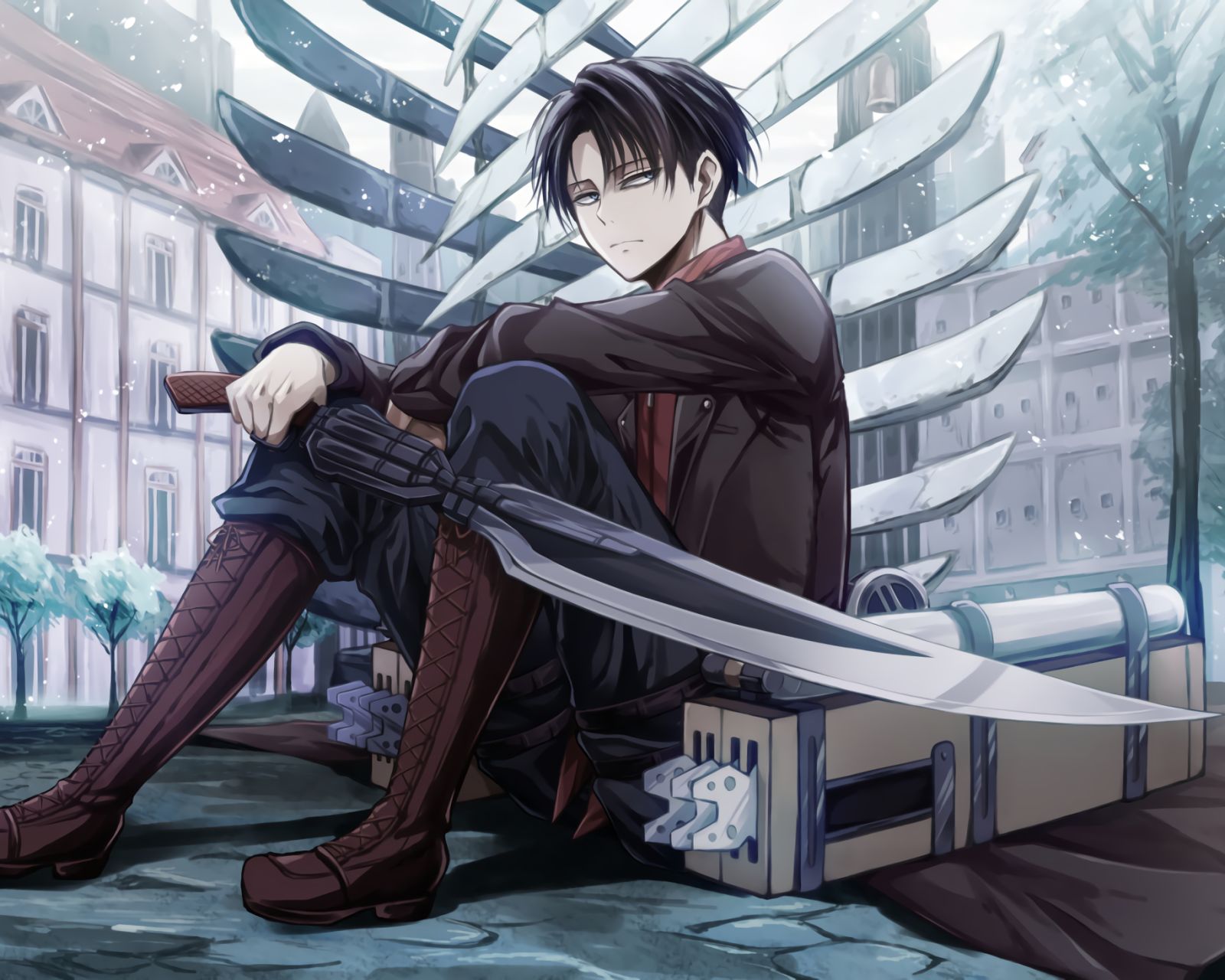 Shingeki no Kyojin Levi, black-haired man holding sword anime character png