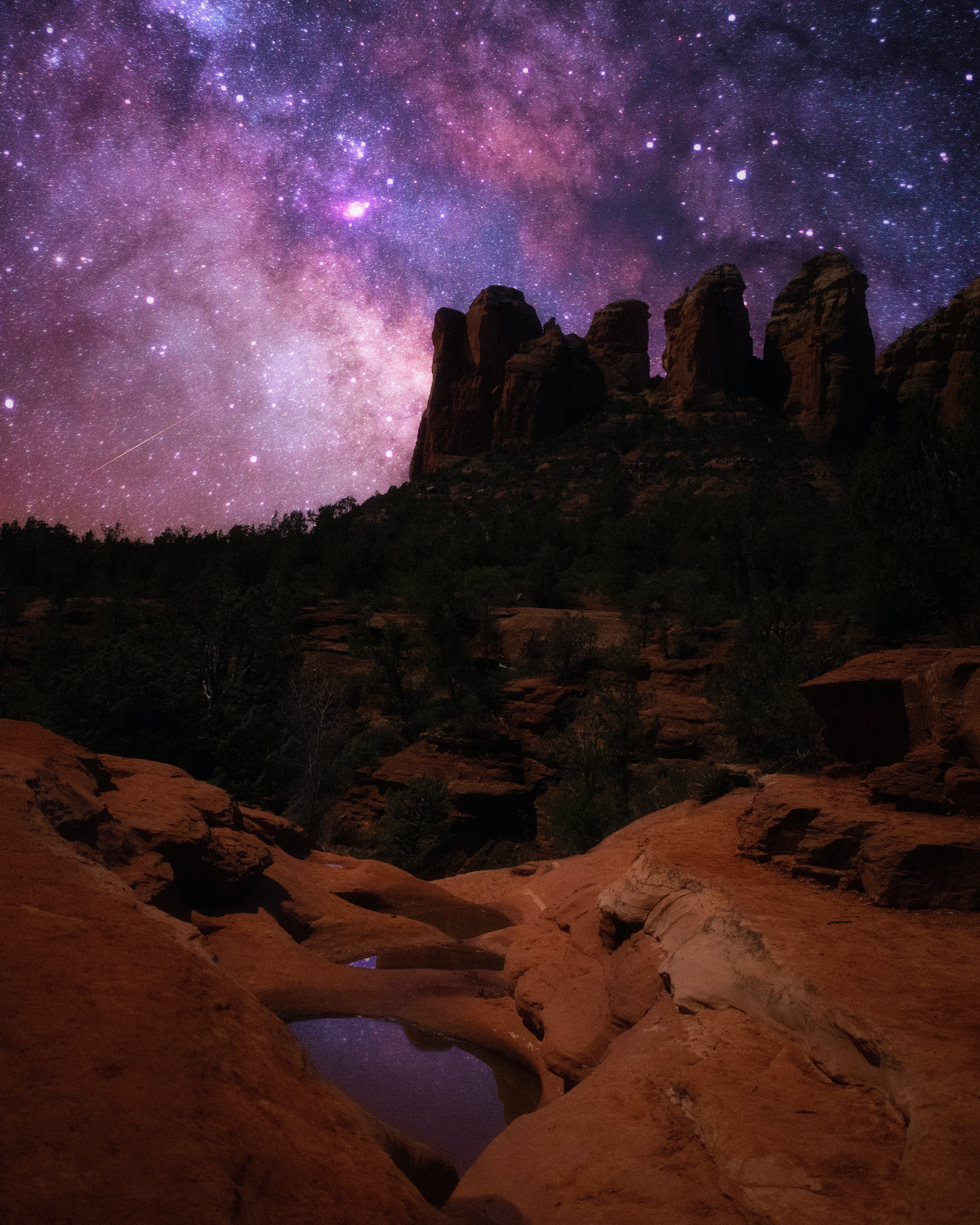 Download mobile wallpaper Rocks, Starry Sky, Canyon, Night, Nature, Dark for free.