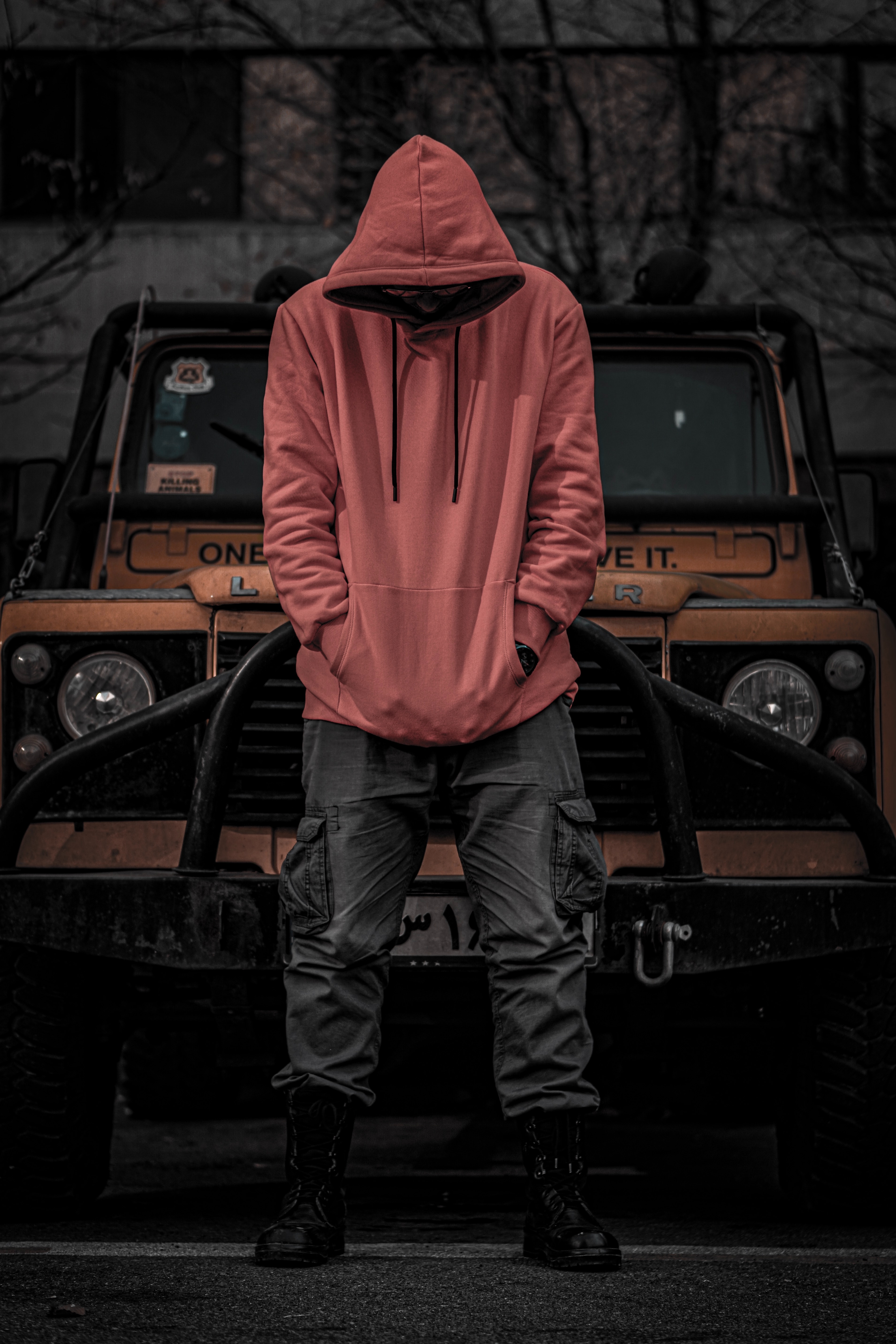 human, car, hoodies, machine, miscellanea, hood, miscellaneous, jeep, person, hoodie High Definition image