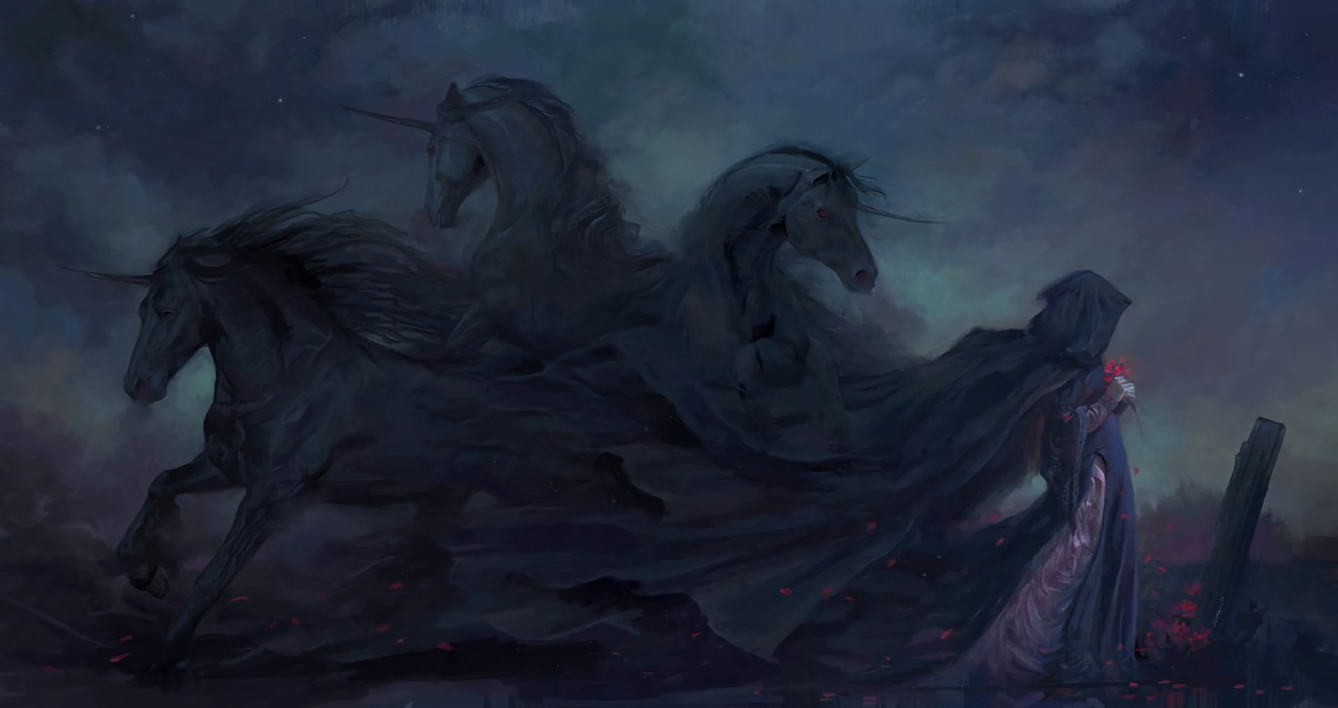 unicorn, dark, gothic, artistic Phone Background