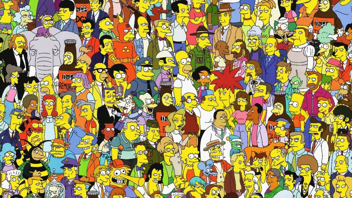 Дай много картинок. Симпсоны персонажи. Симпсоны коллаж. Персонажи американских мультиков. Много мультяшных персонажей.