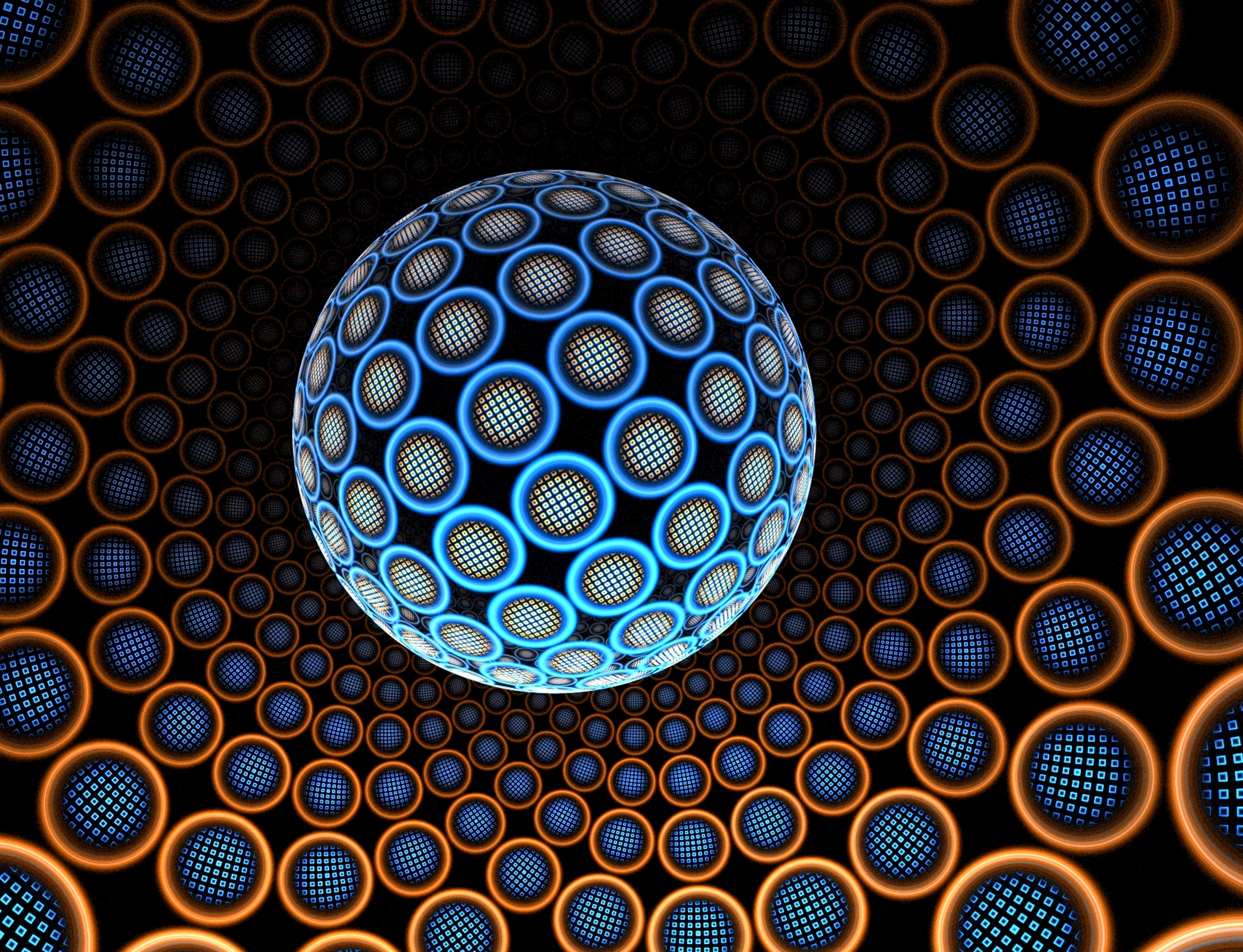 balls, spheres, abstract, fractal, glow, sphere QHD