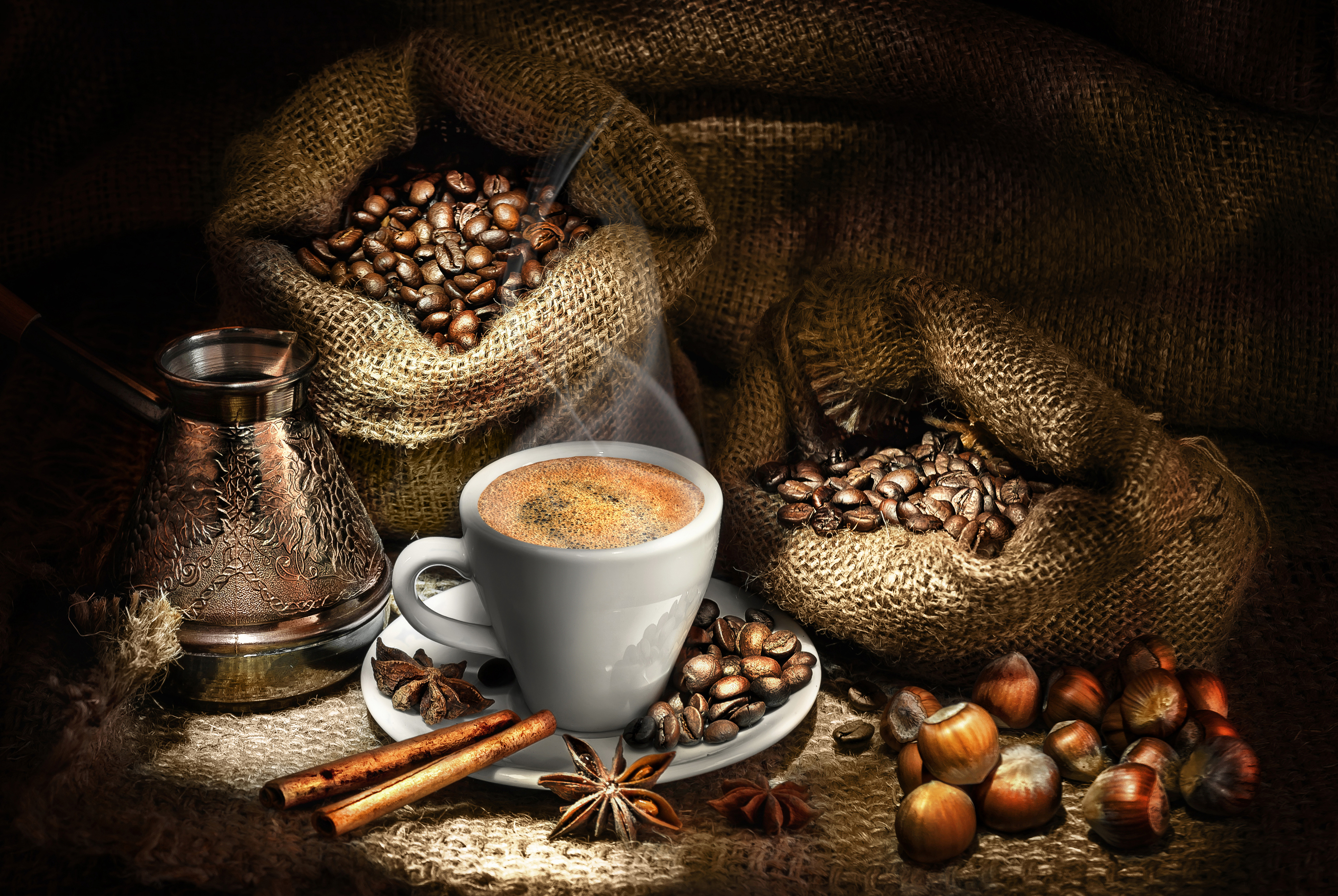 Free download wallpaper Food, Coffee, Still Life, Cinnamon, Cup, Coffee Beans, Star Anise on your PC desktop
