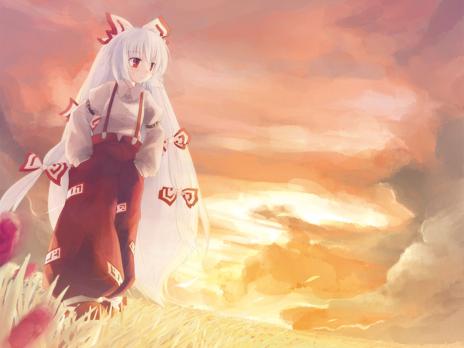 Download mobile wallpaper Sunset, Blonde, Kimono, Girl, Anime for free.
