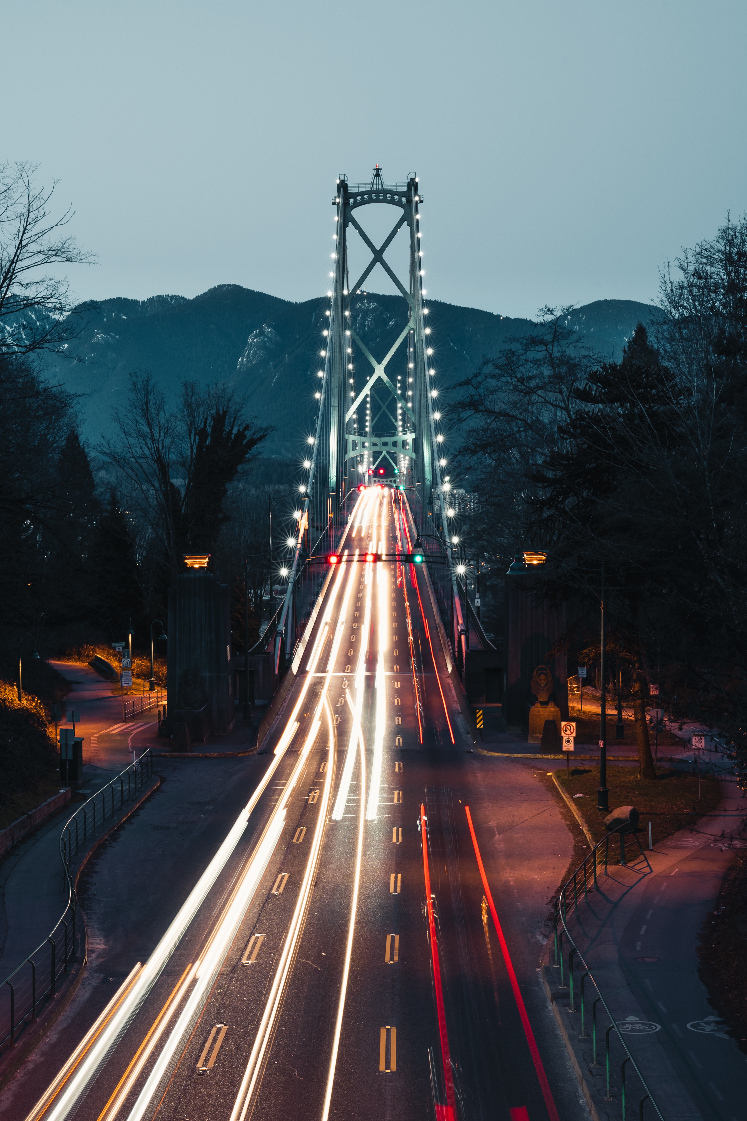 cities, night, bridge, illumination, long term exposure, lighting Phone Background