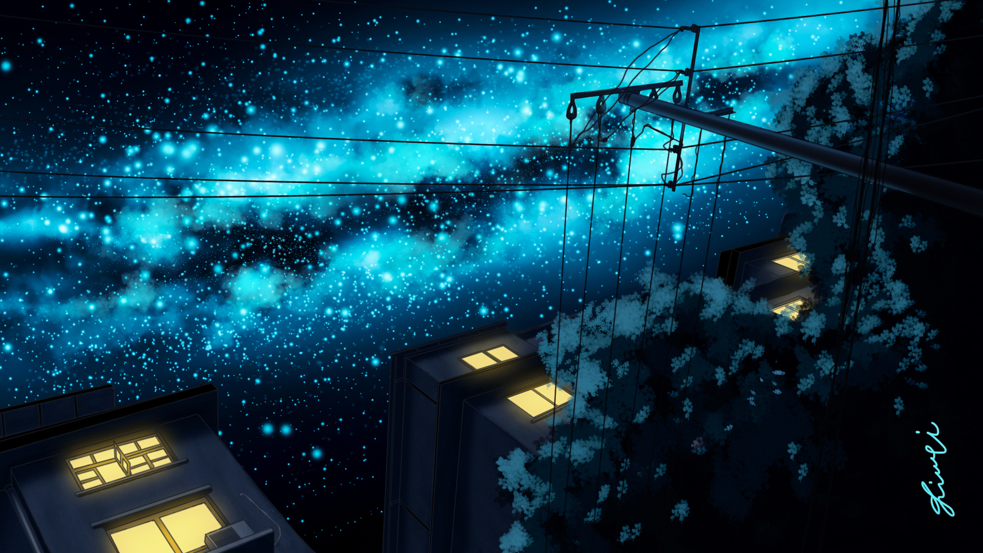 HD desktop wallpaper: Anime, Night, Starry Sky, House download free picture  #968395