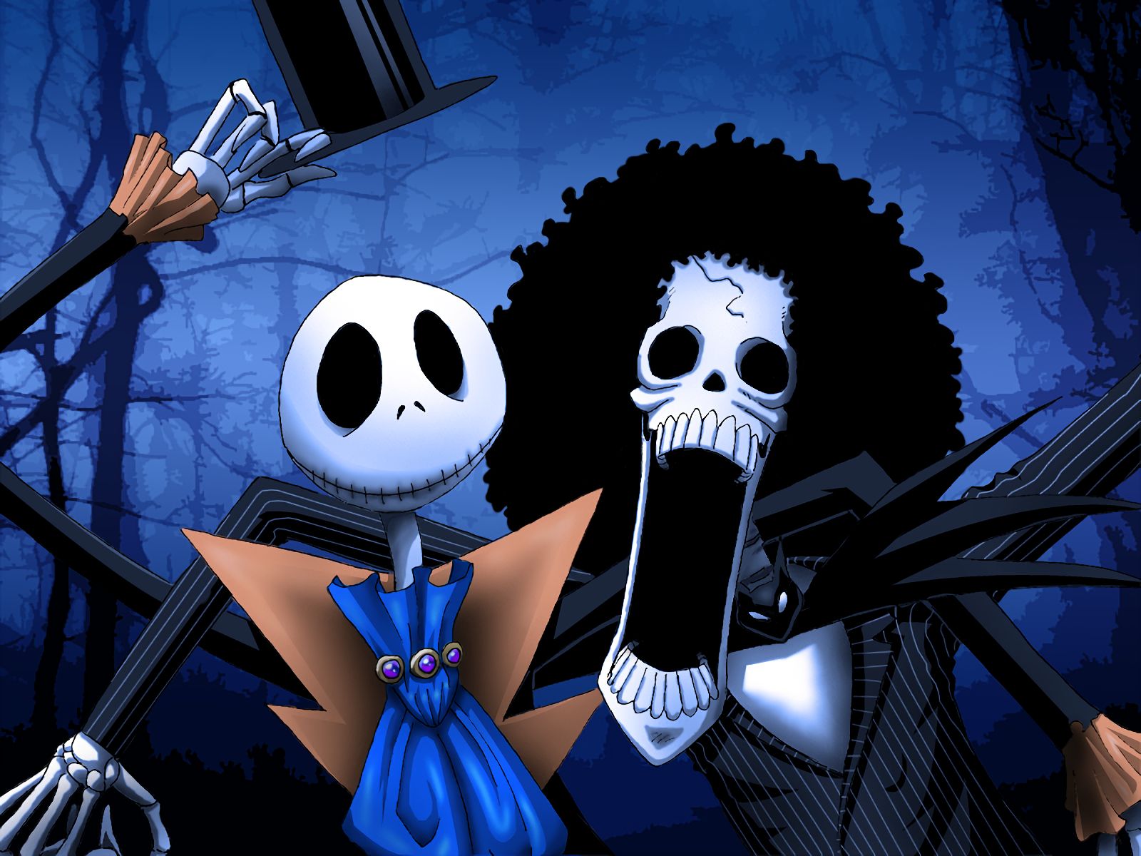 jack skellington, brook (one piece), anime, crossover, one piece, the nightmare before christmas cellphone