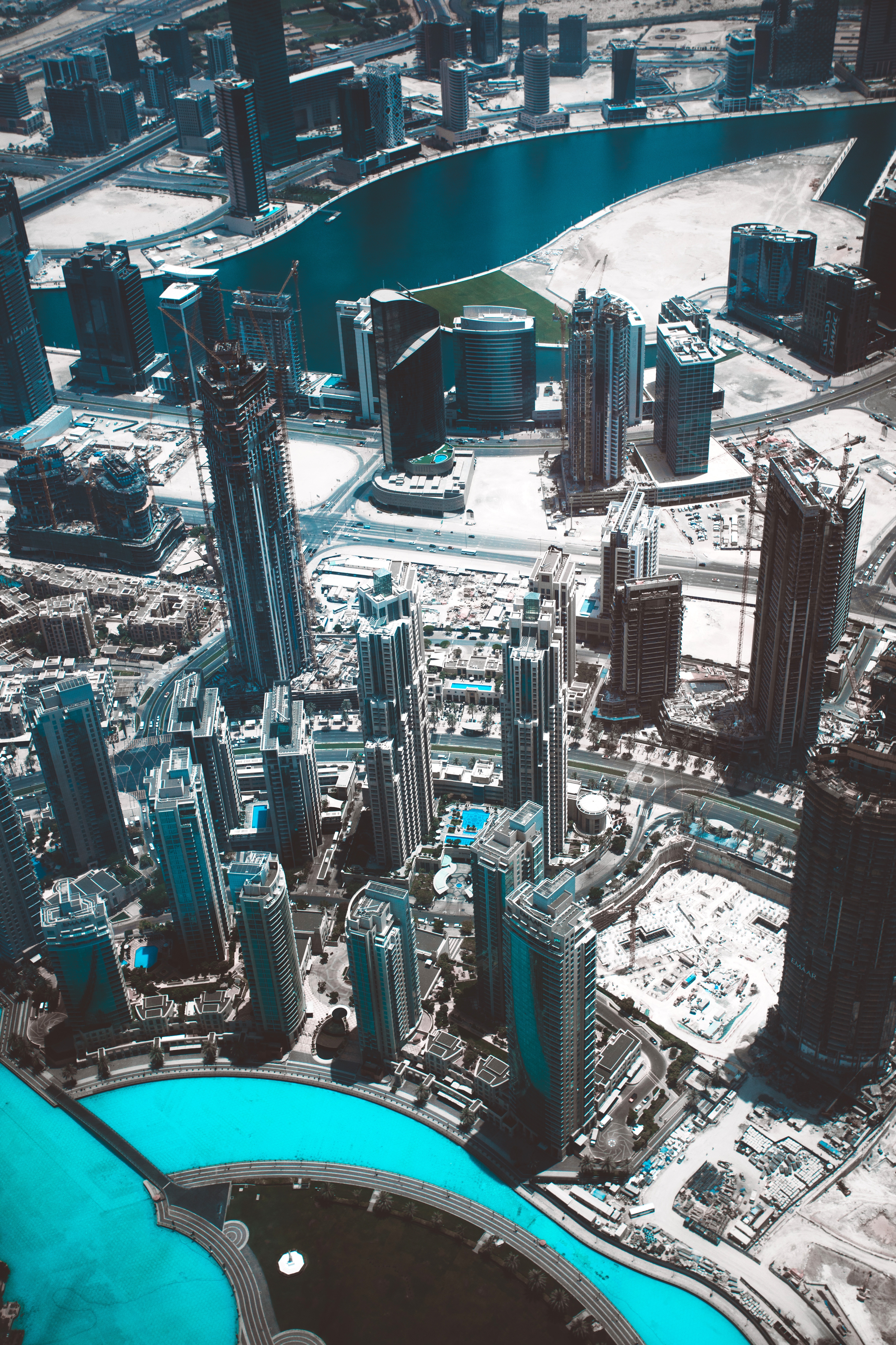 Скачати мобільні шпалери Дубай, Дубаї, Хмарочоси, Об'єднані Арабські Емірати, Бурдж Халіфа, Міста, Вид Зверху безкоштовно.