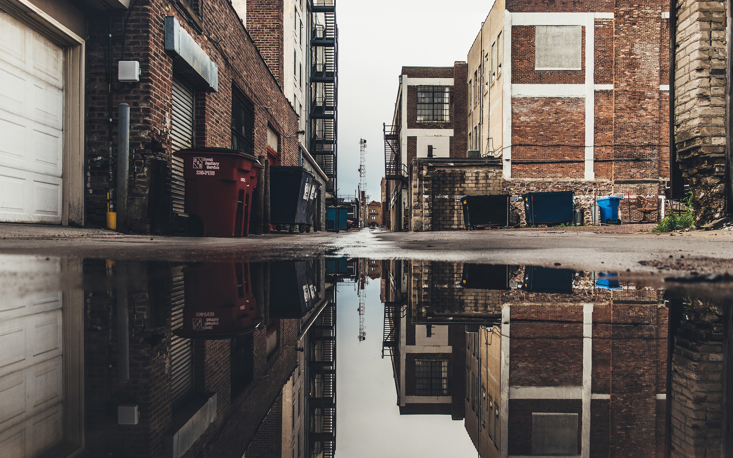 man made, alley, puddle, reflection