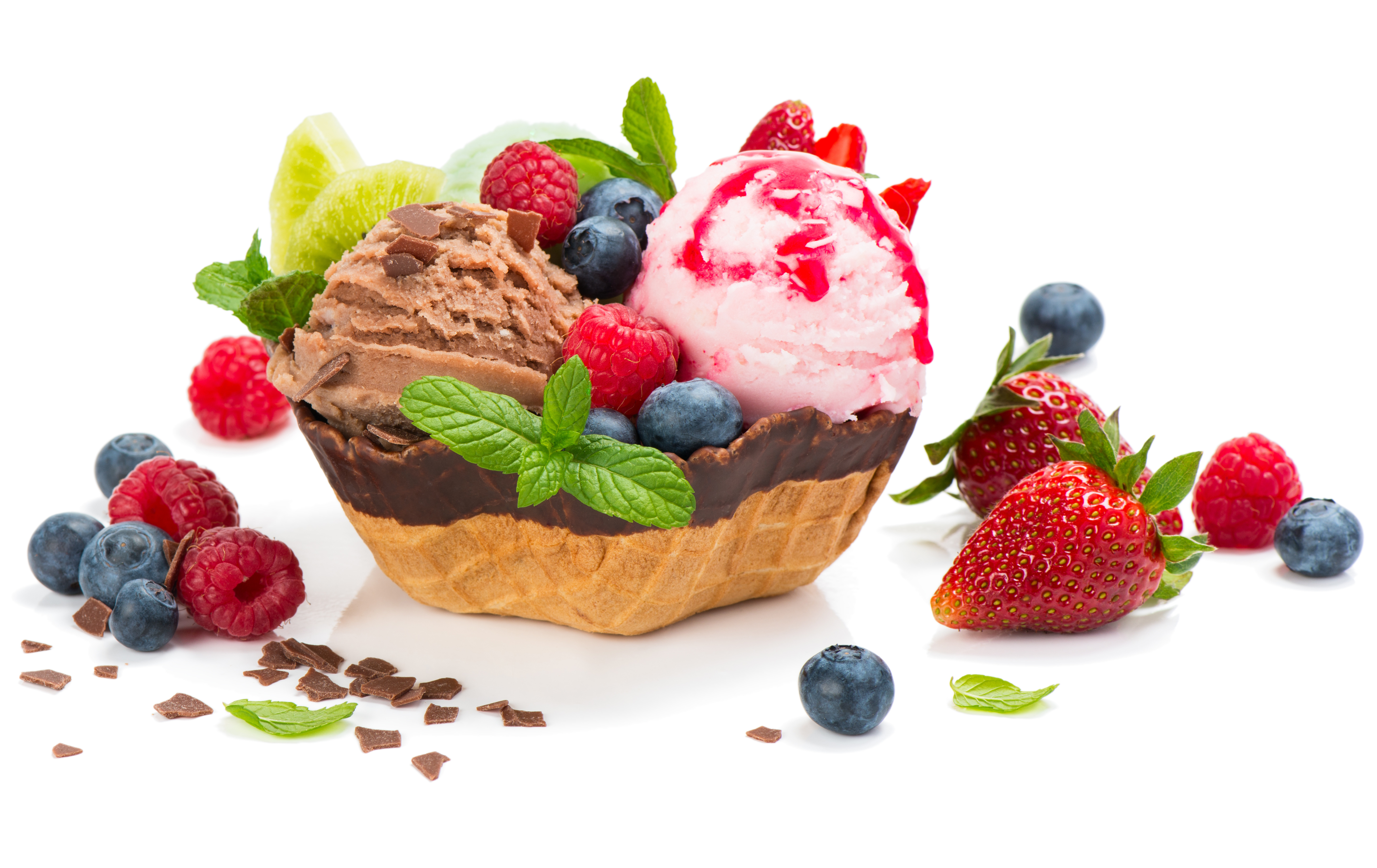 858238 скачать картинку еда, мороженое, ягода, черника, фрукты, малина, клубника, сладости, вафли - обои и заставки бесплатно