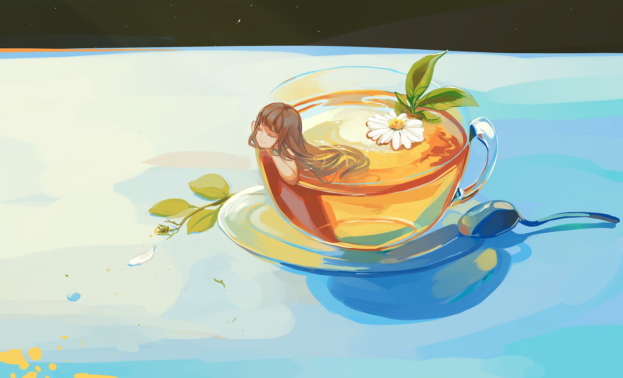 anime, original, spoon, tea cup, tea Image for desktop