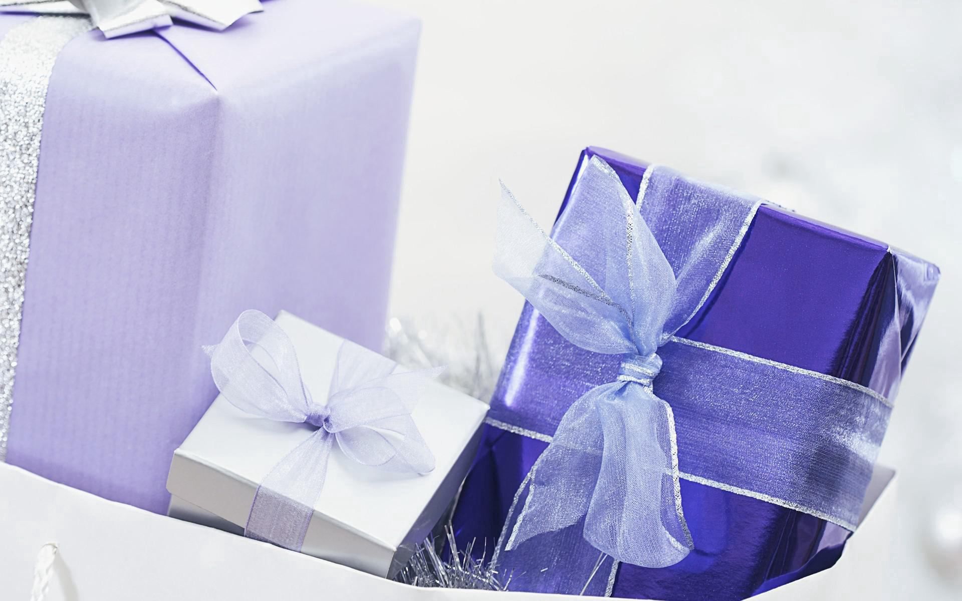 holidays, lilac, new year, white, christmas, bows, presents, gifts