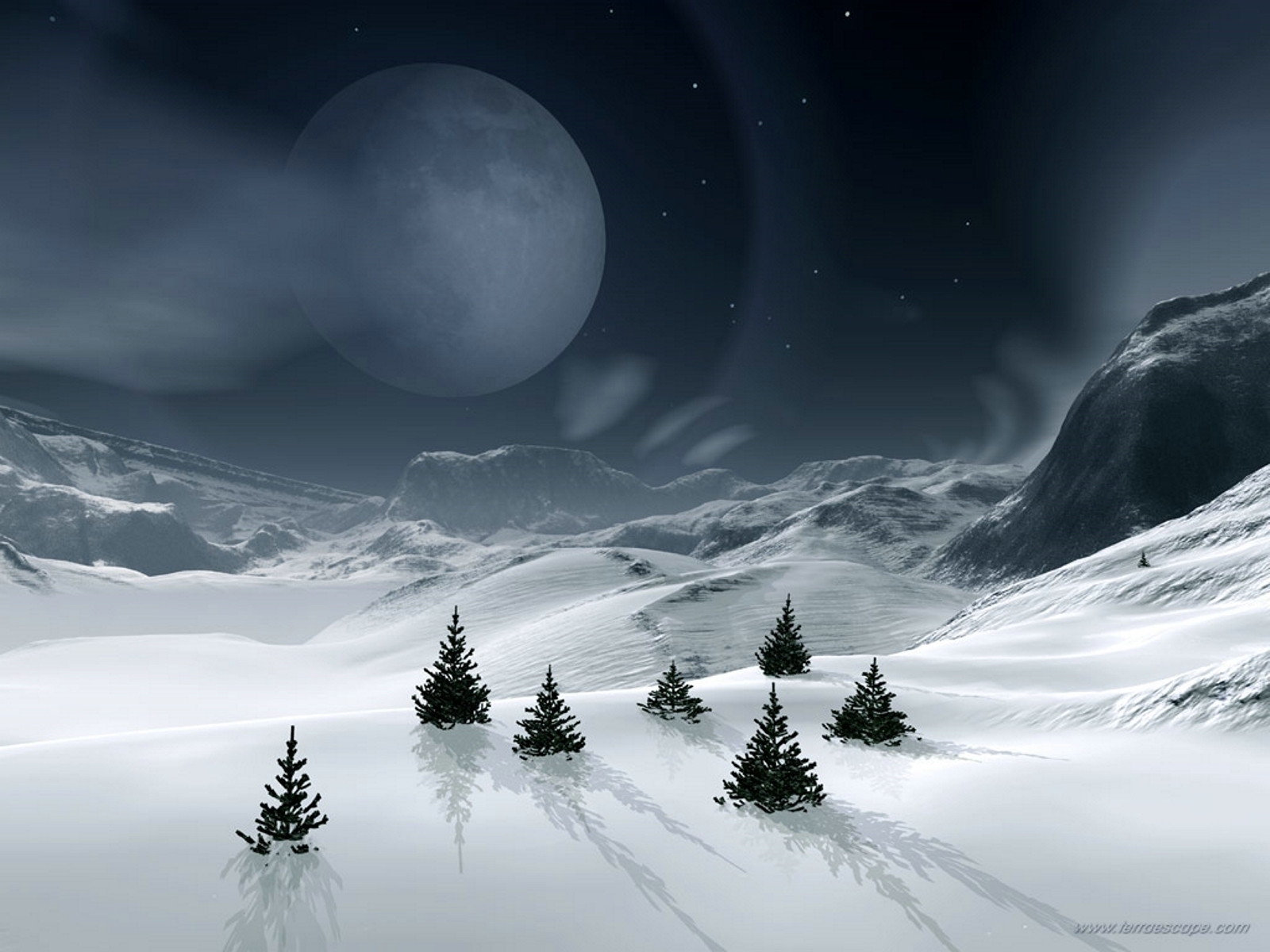 Лунная зимняя ночь в горах