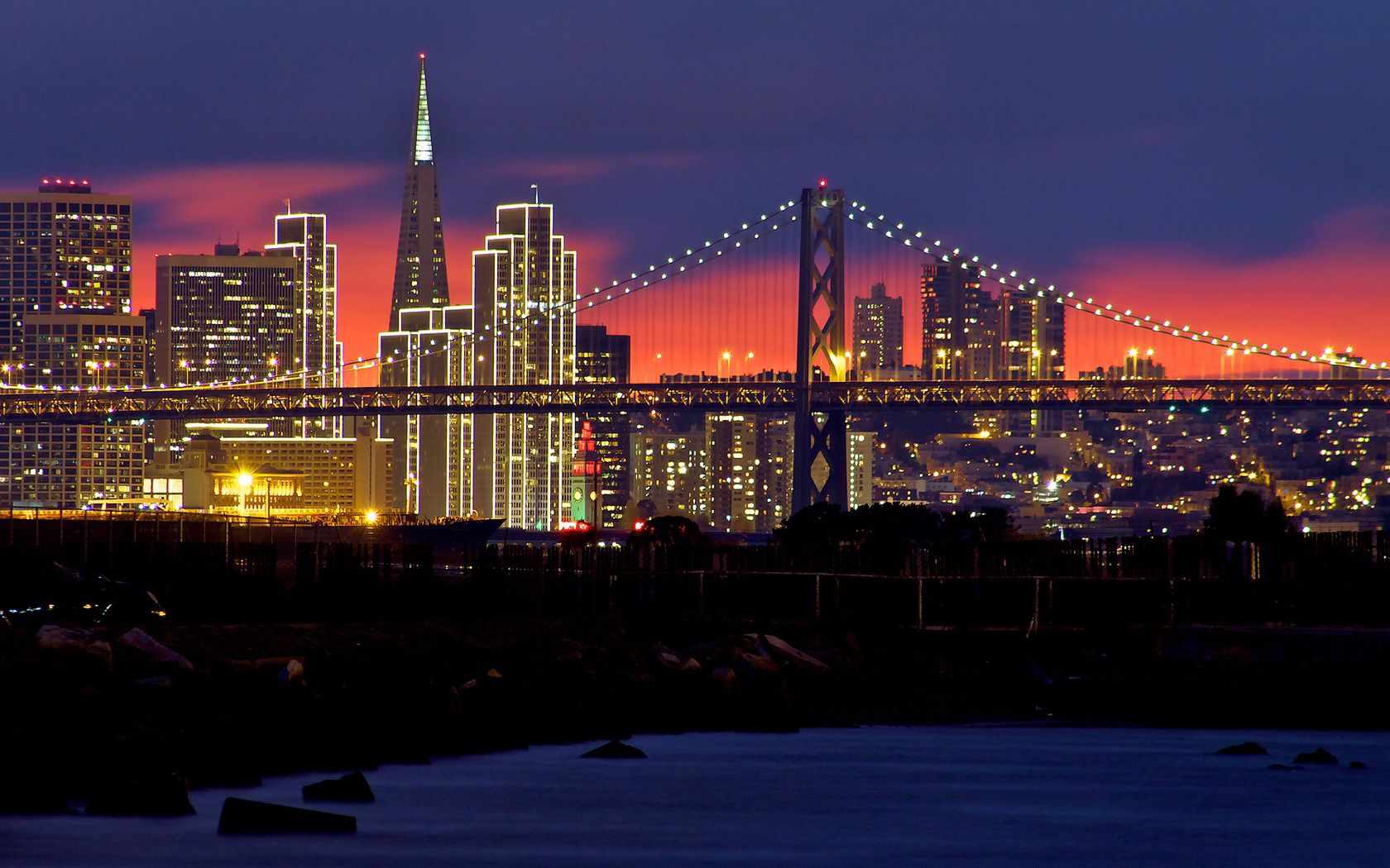 Handy-Wallpaper Städte, Usa, Lichter, Abend, Sunset, Die Lichter, San Francisco kostenlos herunterladen.