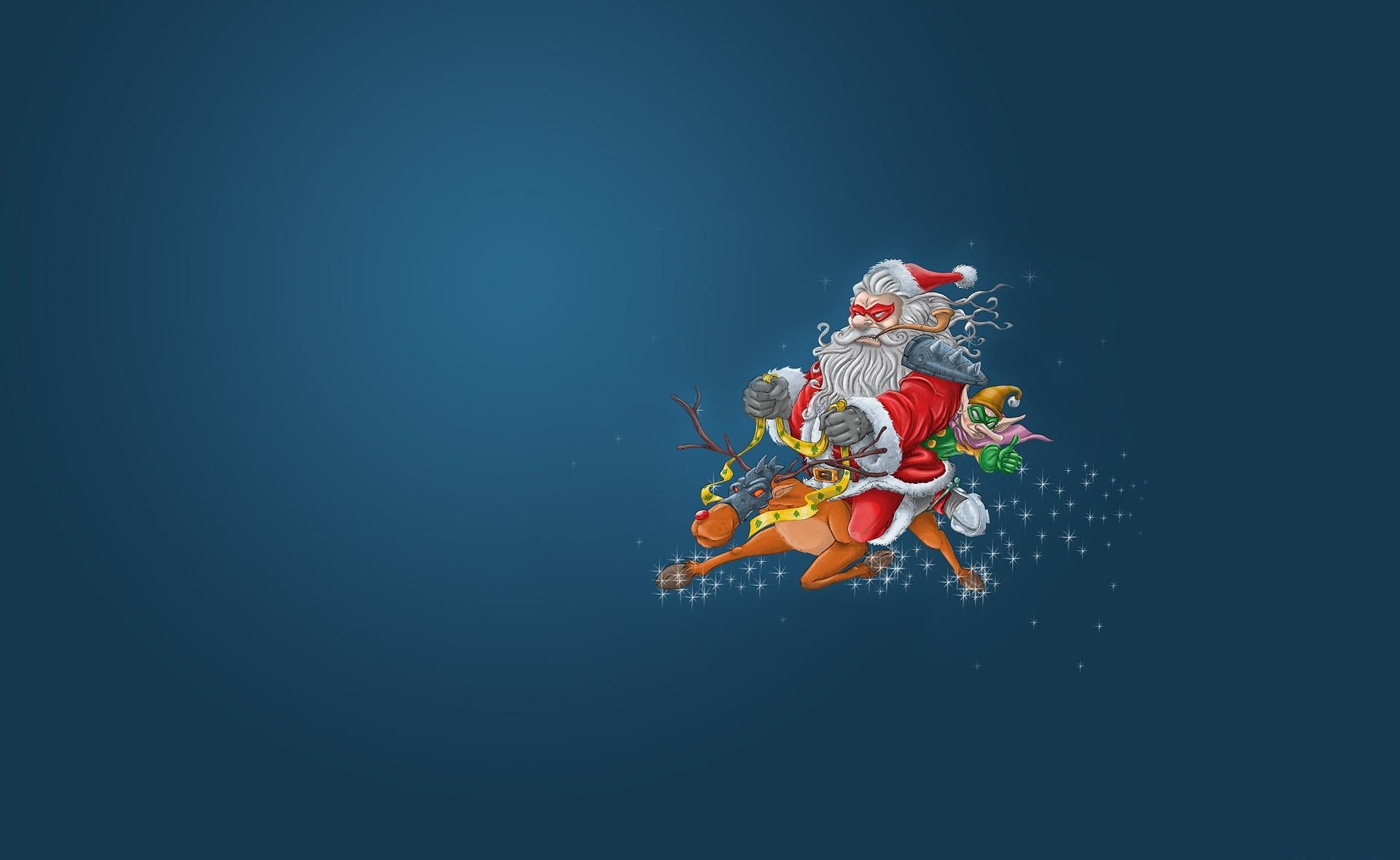 holidays, santa claus, masks, christmas, flight, deer, elf, villains HD wallpaper
