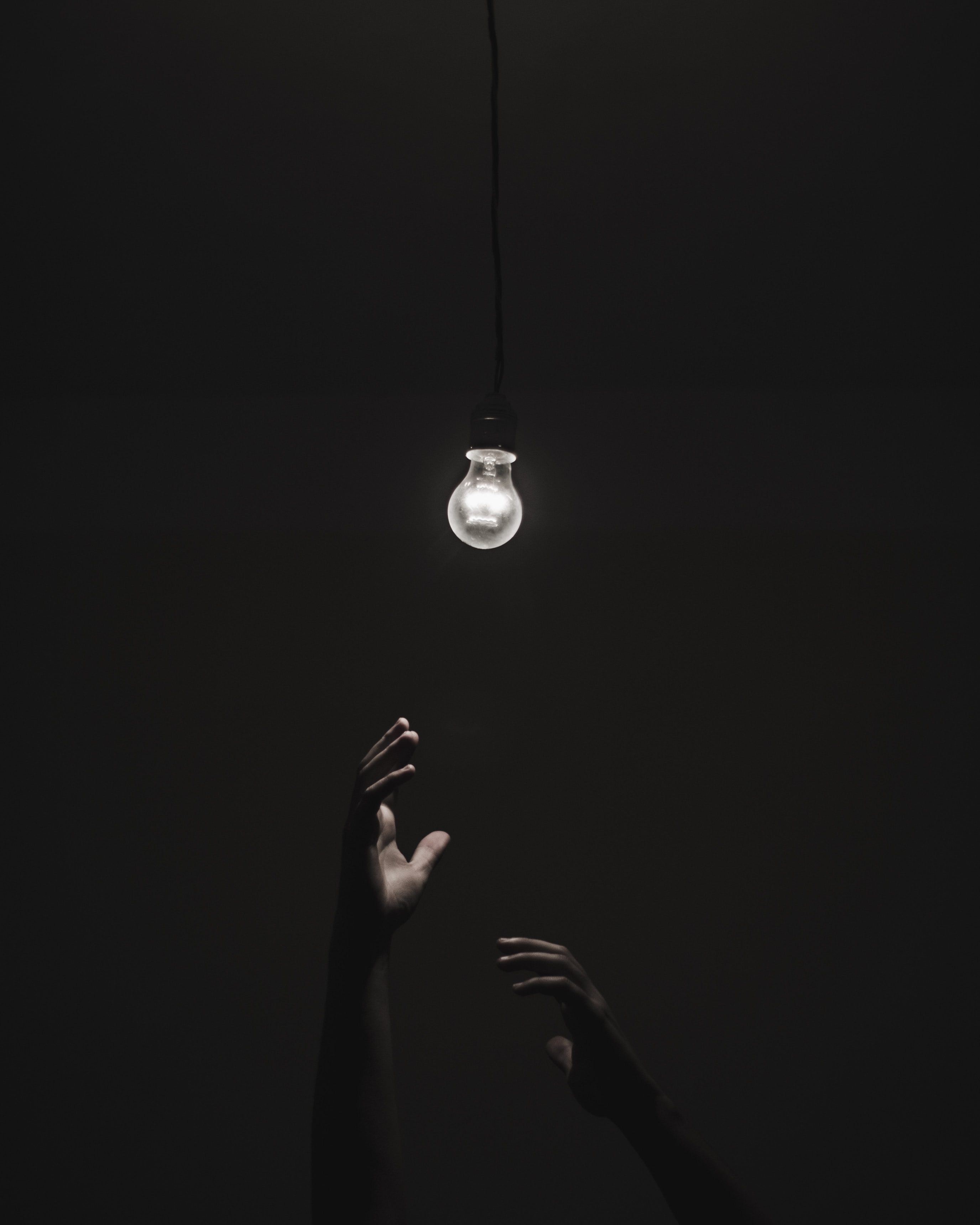 illumination, lighting, black, dark, hands, light bulb