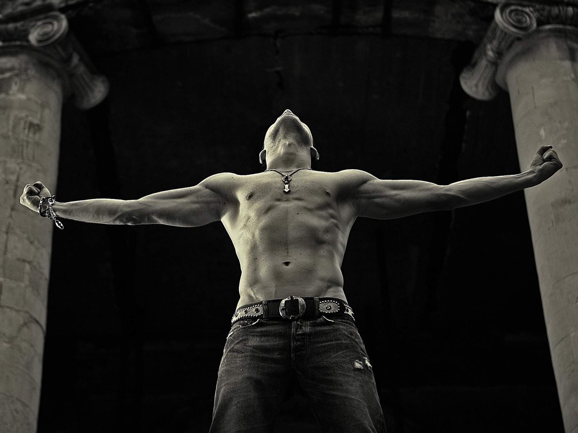 men, sergey lazarev, black & white, muscle, singer, six pack HD wallpaper
