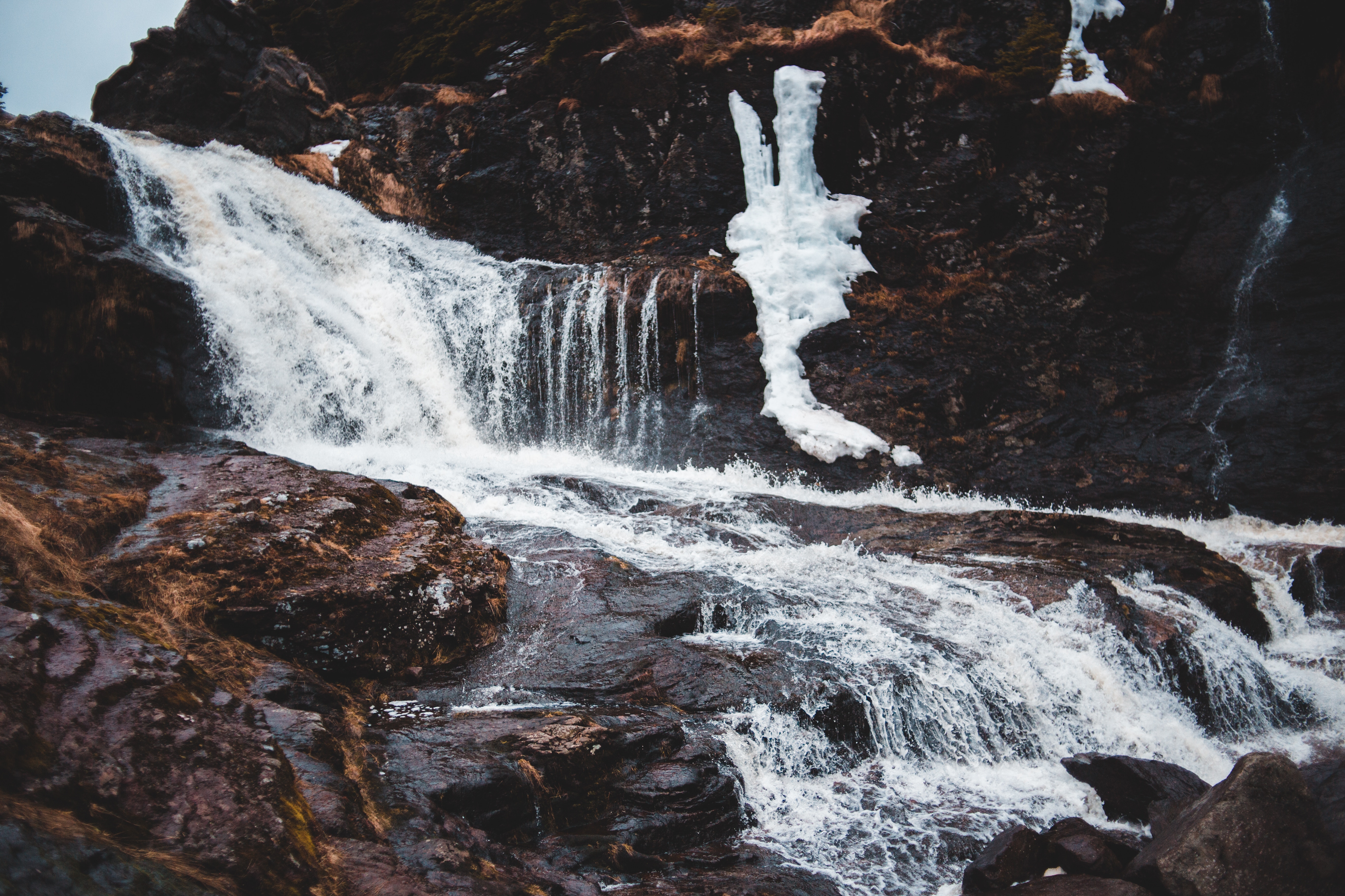 Download mobile wallpaper Stormy, Fast, Quick, Stream, Stone, Waterfall, Flow, Mountain, Nature for free.