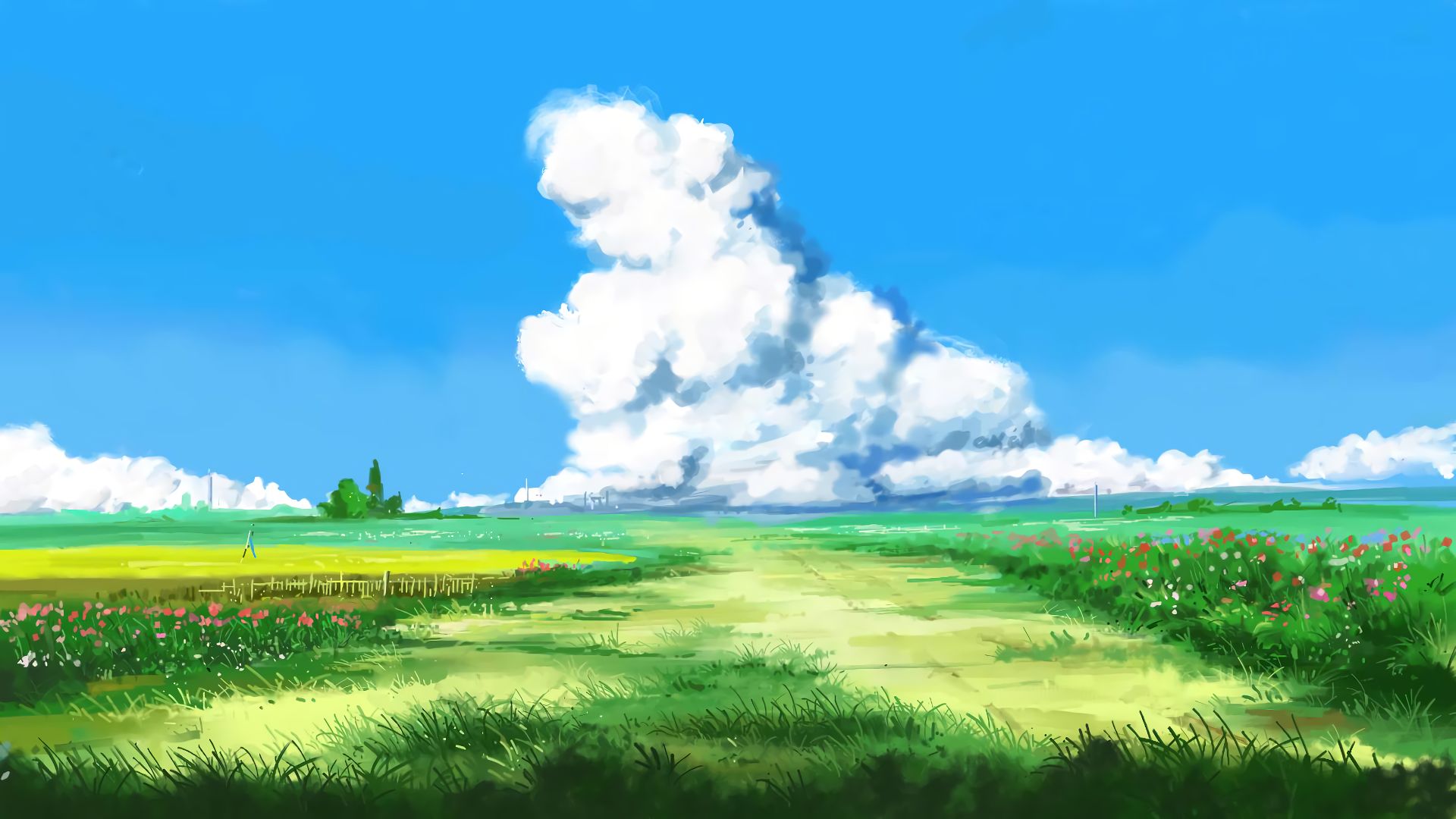Anime-inspired Landscape: a River in the Grass and White Clouds Stock  Illustration - Illustration of inspired, cyan: 294333238