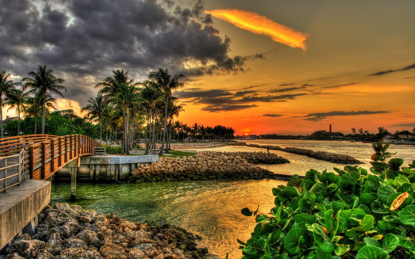 palms, clouds, landscape, sunset, sea Smartphone Background