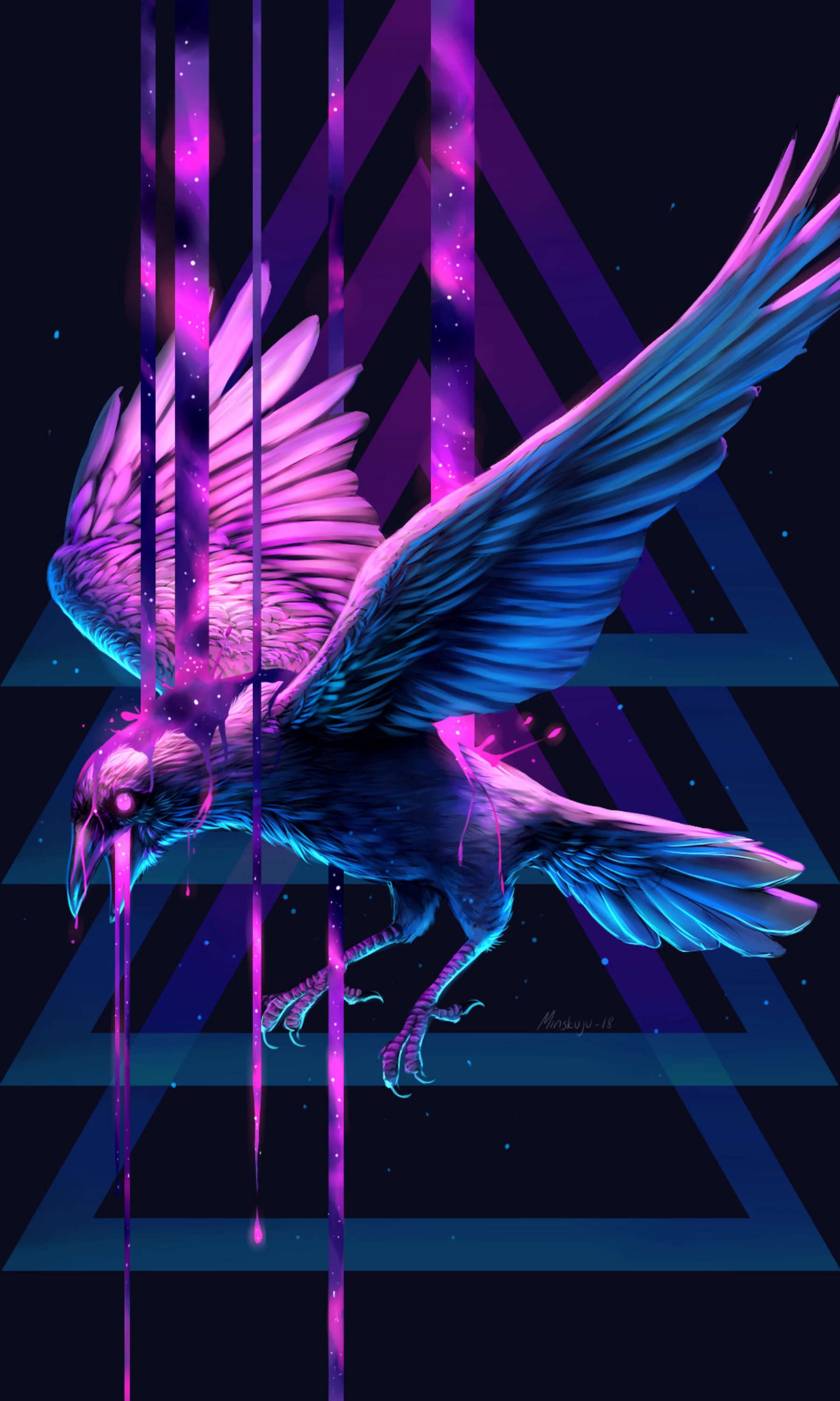 raven, triangle, paint, fantastic, art, bird 8K