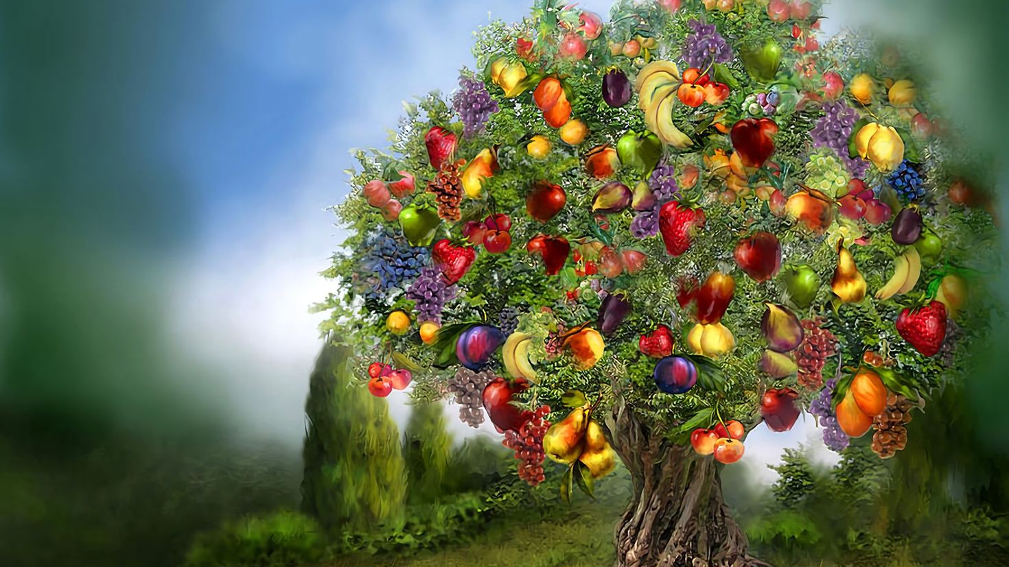 Фруктовое чудо. Дерево жизни в Эдемском саду. Милорн дерево. Кэрол Каваларис (Carol Cavalaris). Сказочное дерево.