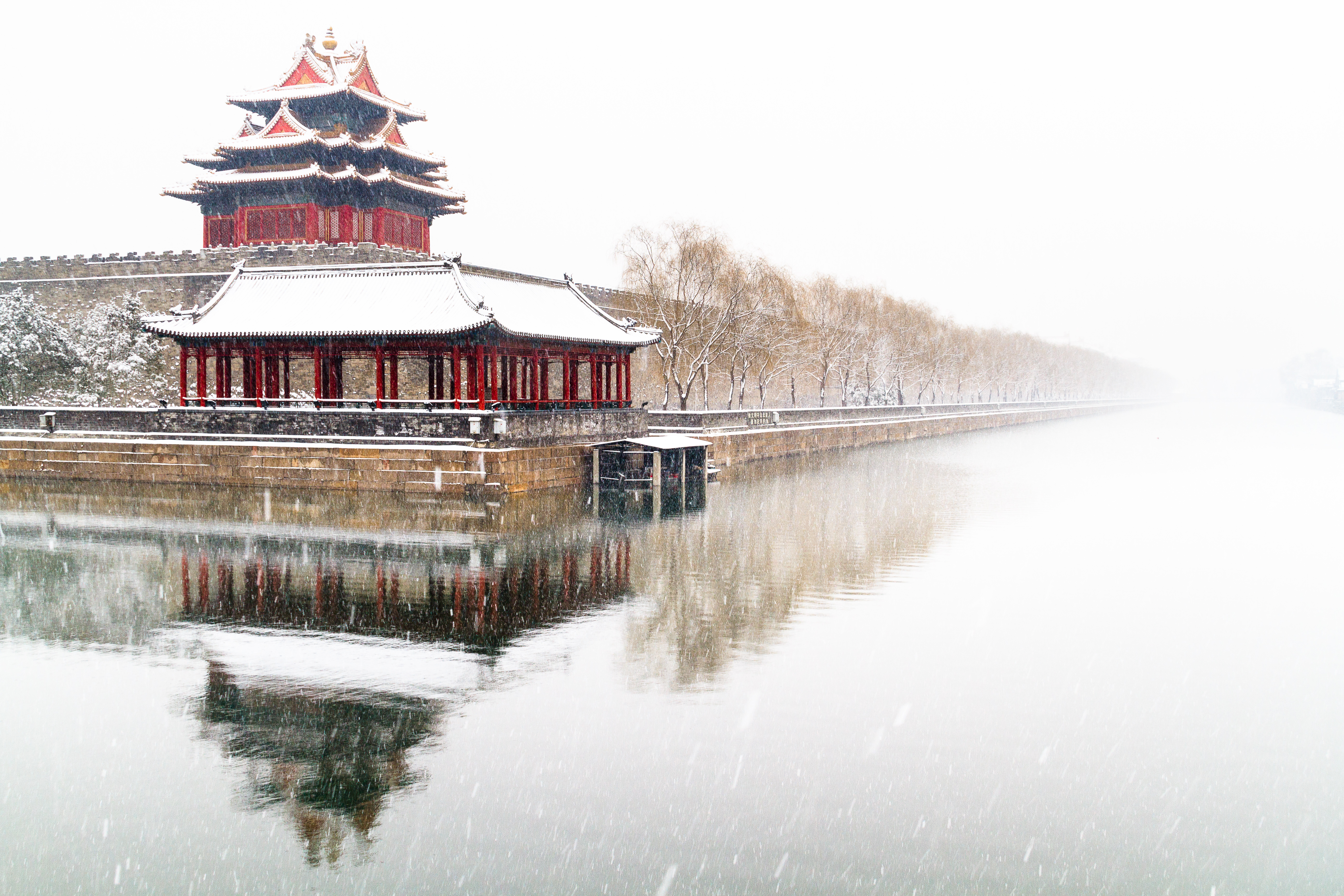 forbidden city, snowfall, beijing, man made, reflection, winter, monuments Full HD