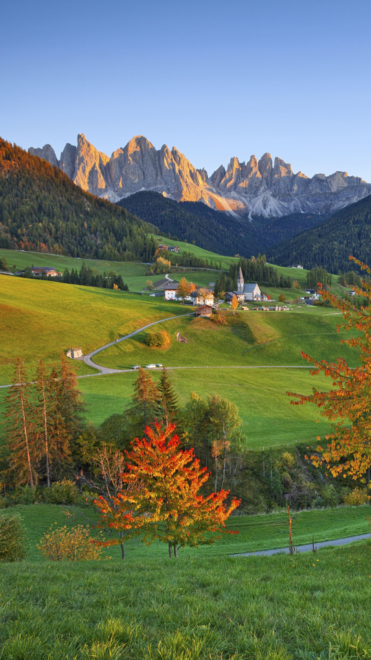Download mobile wallpaper Landscape, Italy, Mountain, Fall, Village, Hill, Man Made for free.