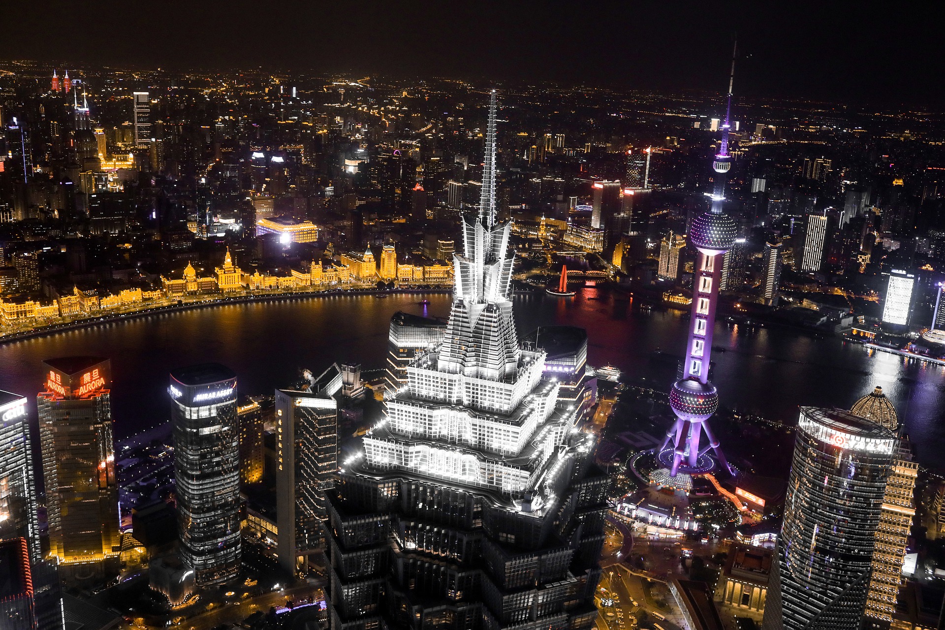 Download mobile wallpaper Cities, Night, City, Skyscraper, Light, China, River, Shanghai, Man Made, Jin Mao Tower, Oriental Pearl Tower for free.
