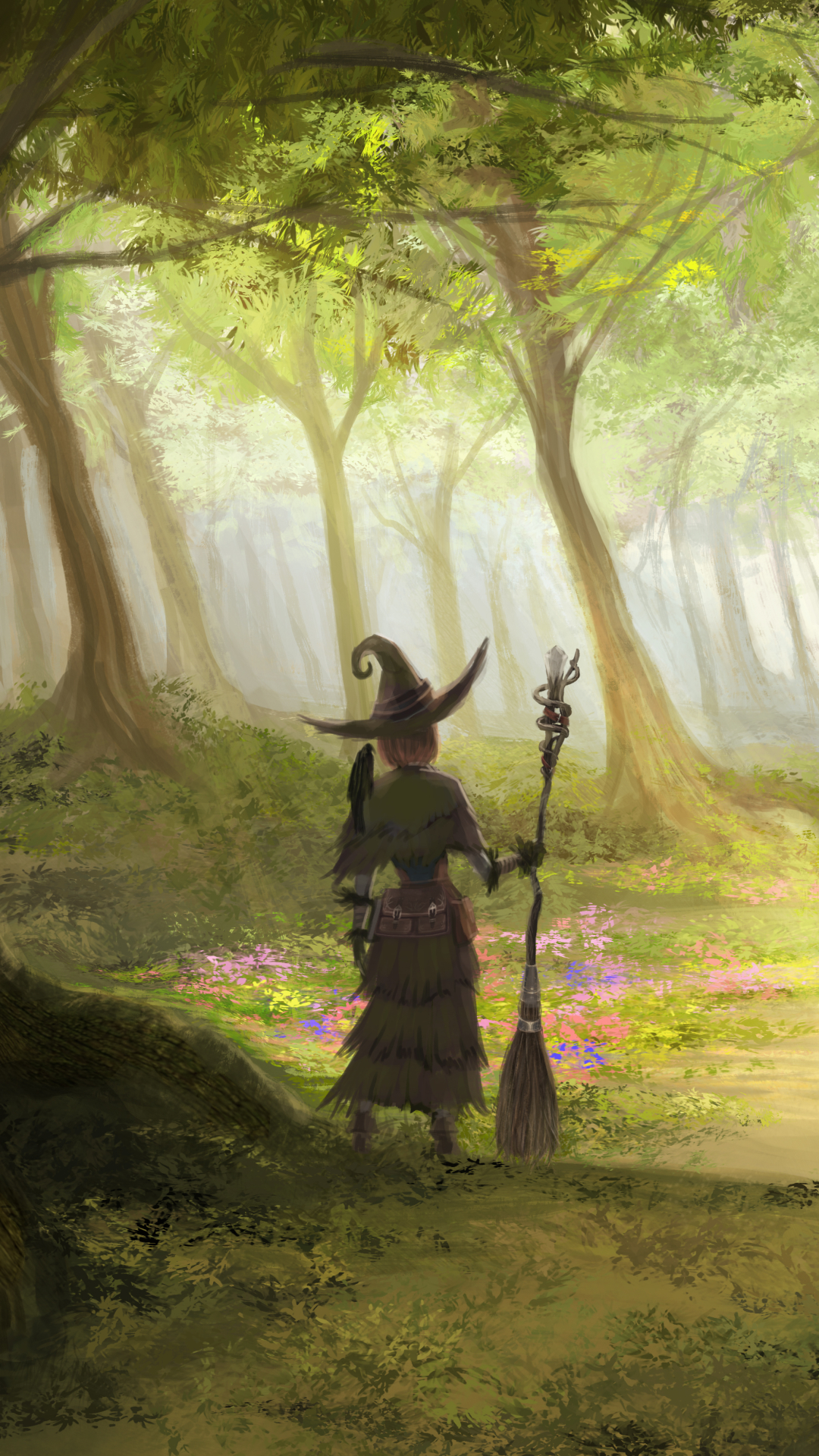 fantasy, witch, broom, forest, witch hat