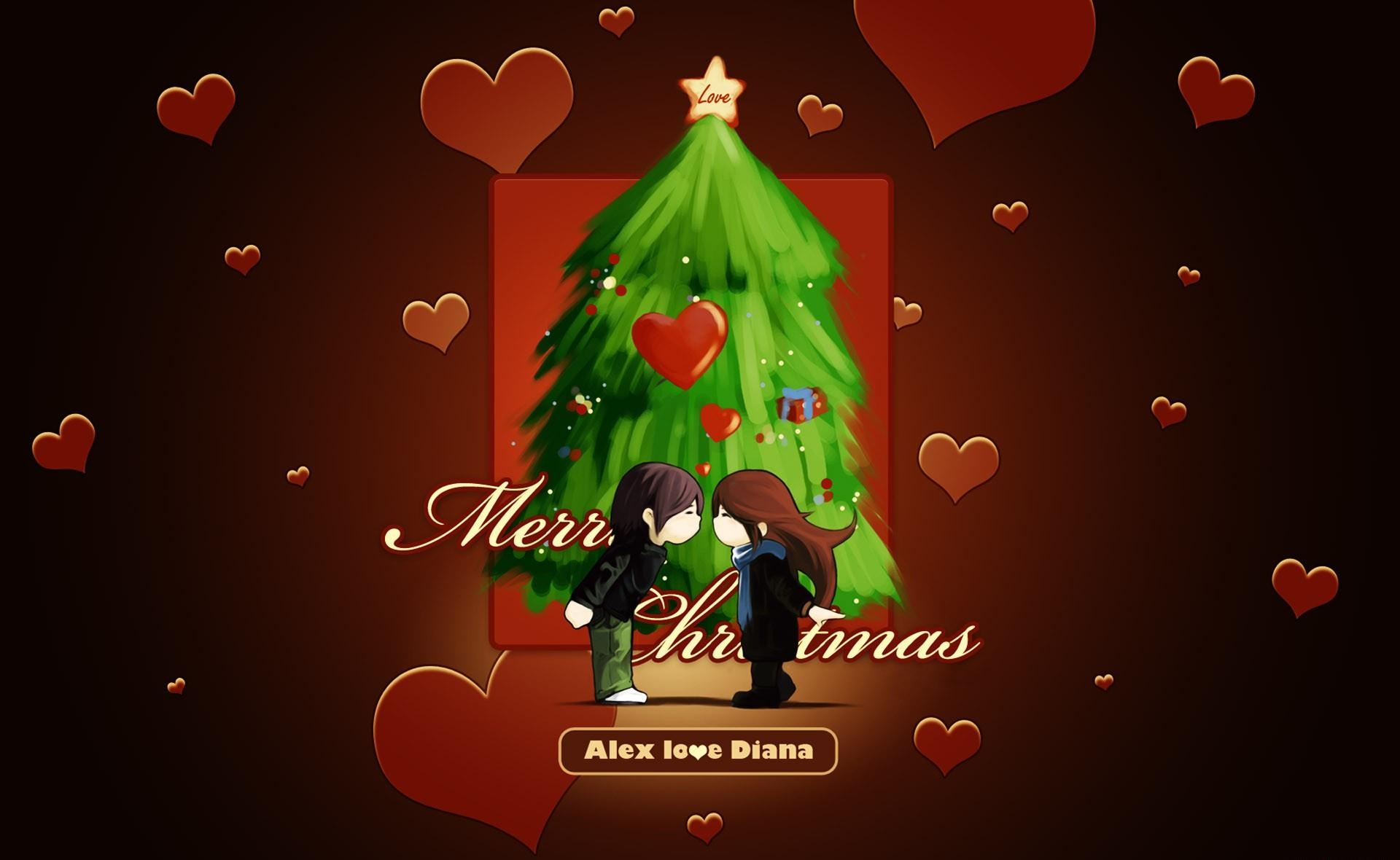 wallpapers hearts, pair, holidays, love, couple, christmas, christmas tree, mood, kiss, wishes