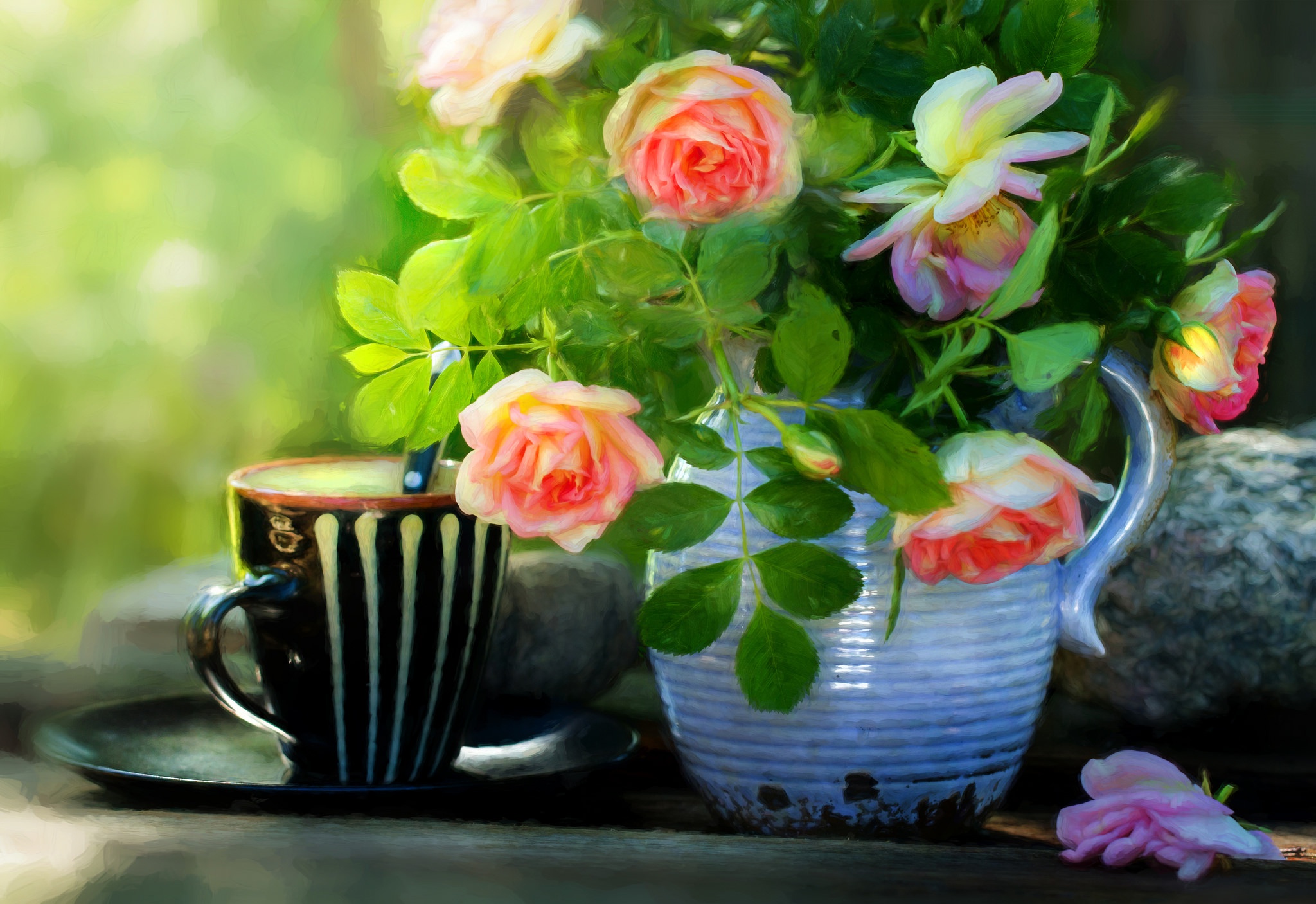 rose, photography, still life, flower, jug, mug lock screen backgrounds