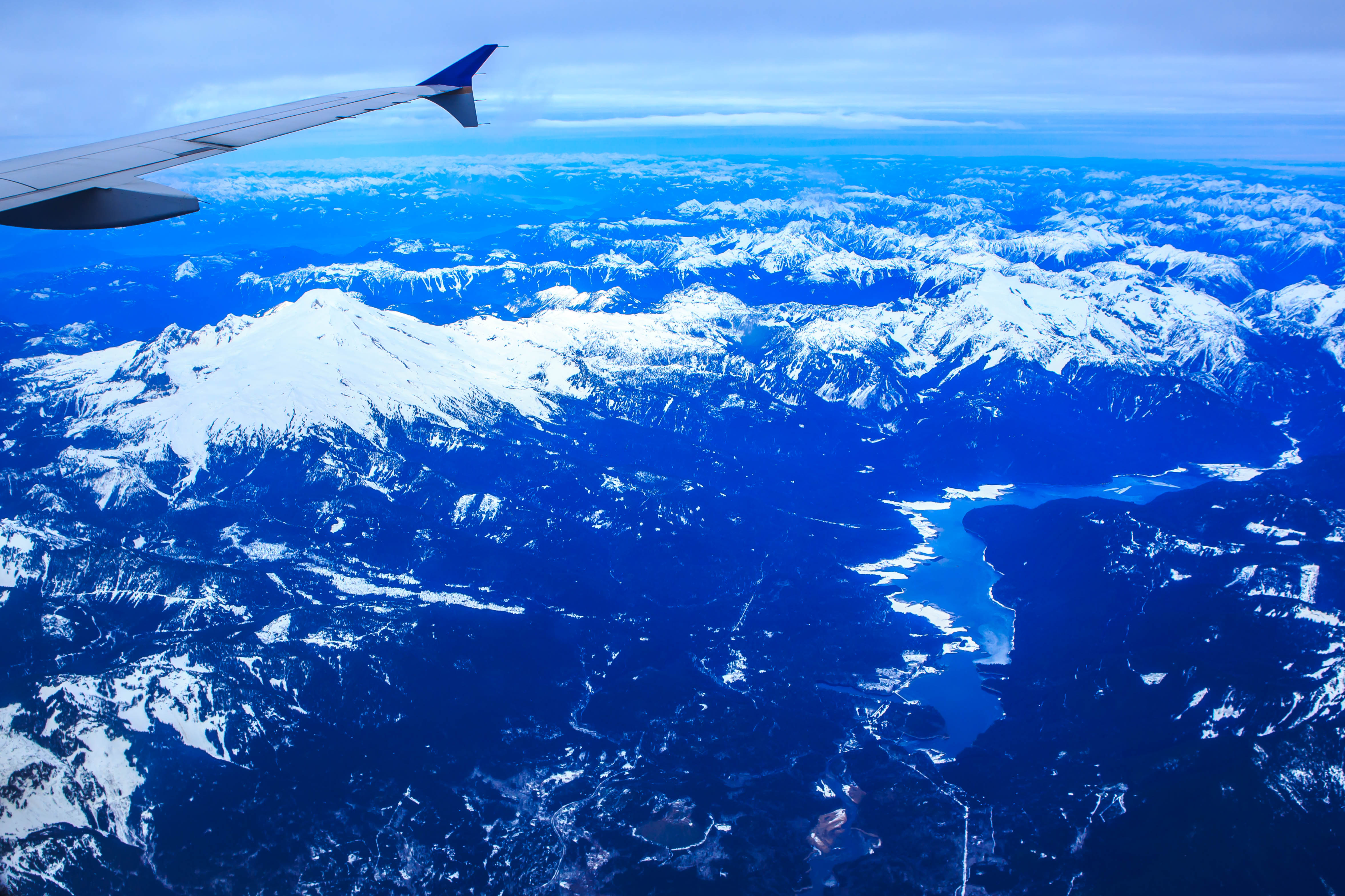 nature, mountains, usa, vertex, united states, tops, washington, airplane wing, wing of the plane