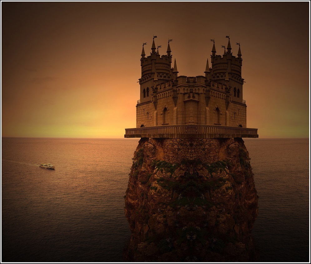 Download mobile wallpaper Mountains, Landscape, Sea, Castles for free.
