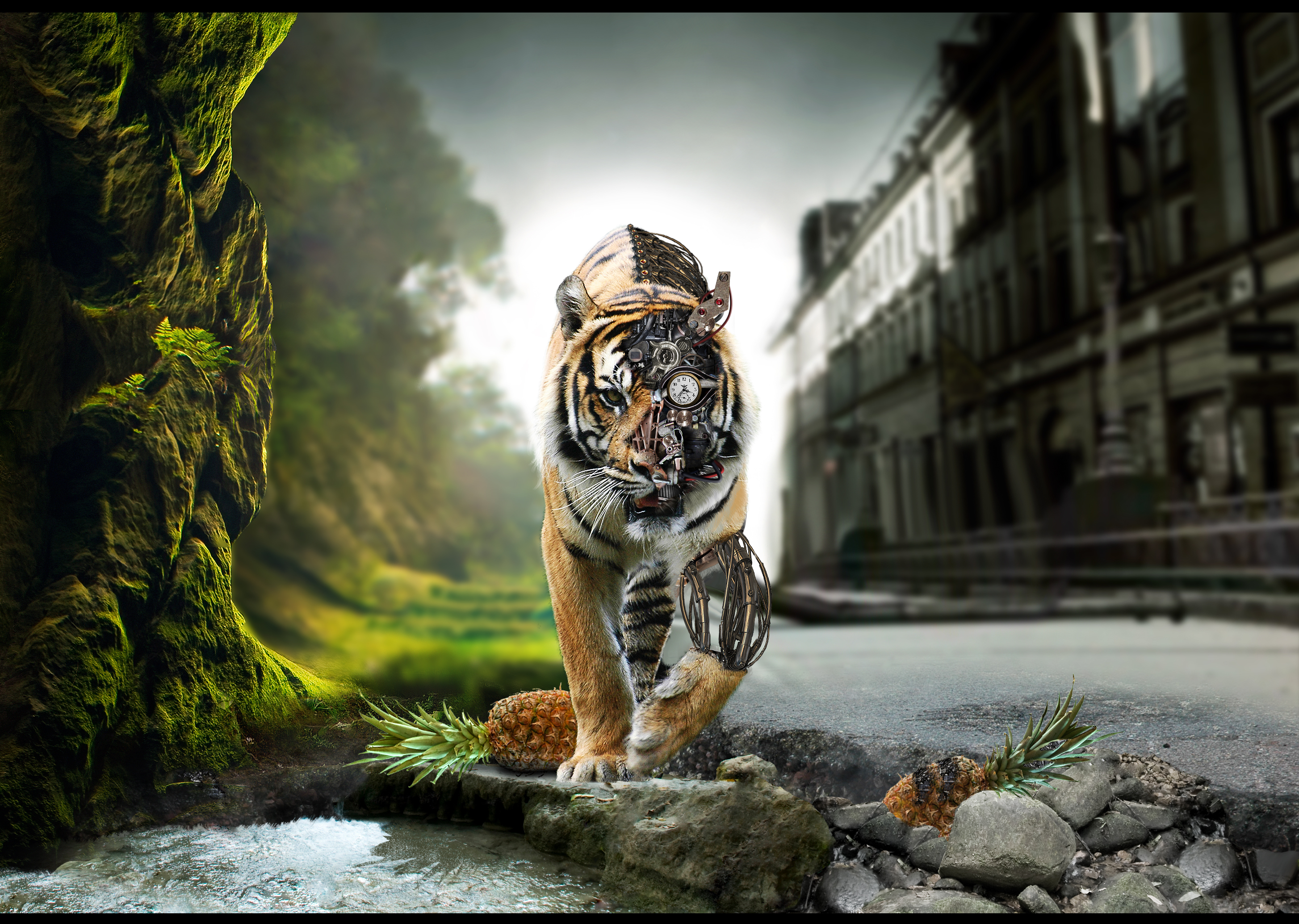 13942 Hintergrundbild herunterladen tigers, kunst, tiere, robots - Bildschirmschoner und Bilder kostenlos