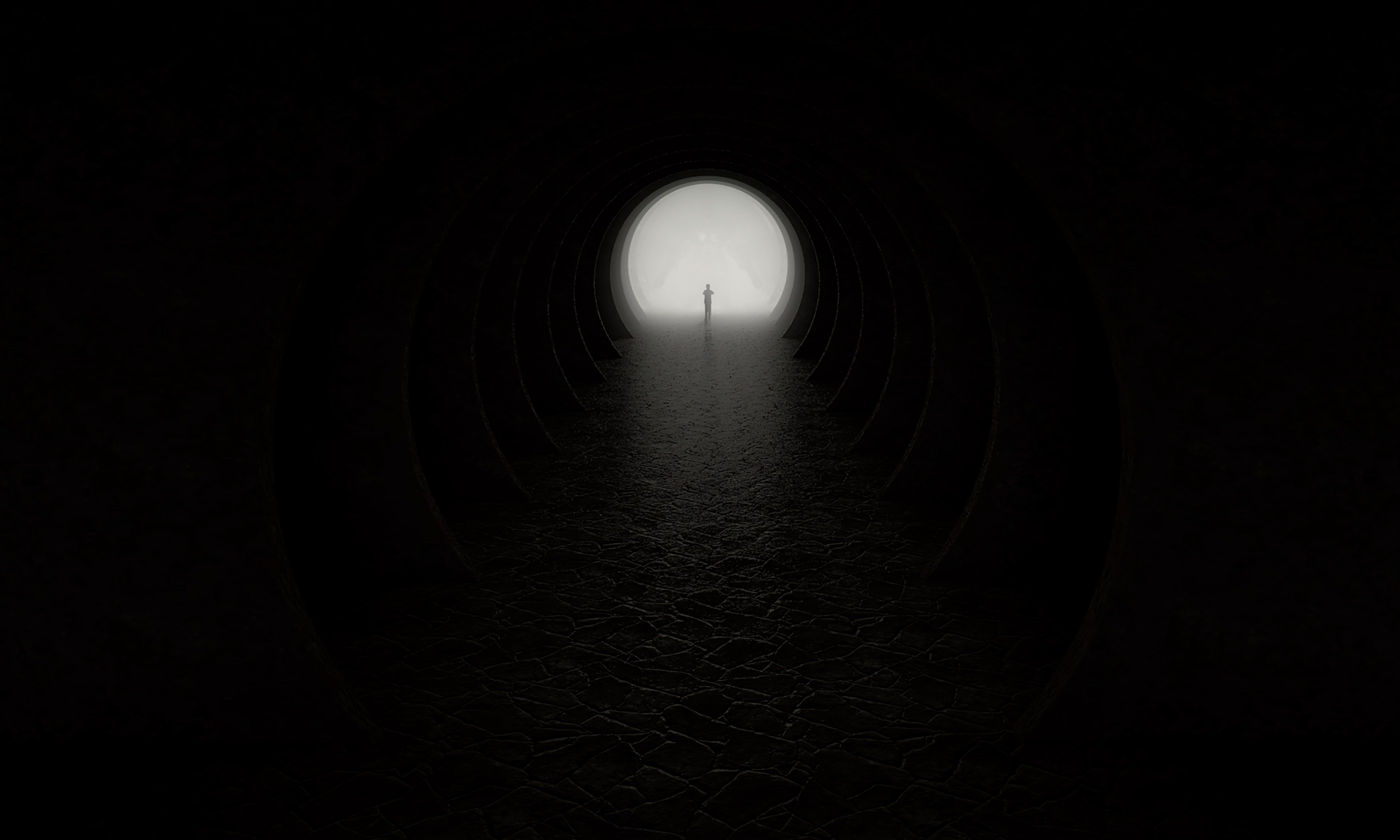 output, exit, silhouette, black, darkness, circle, cave