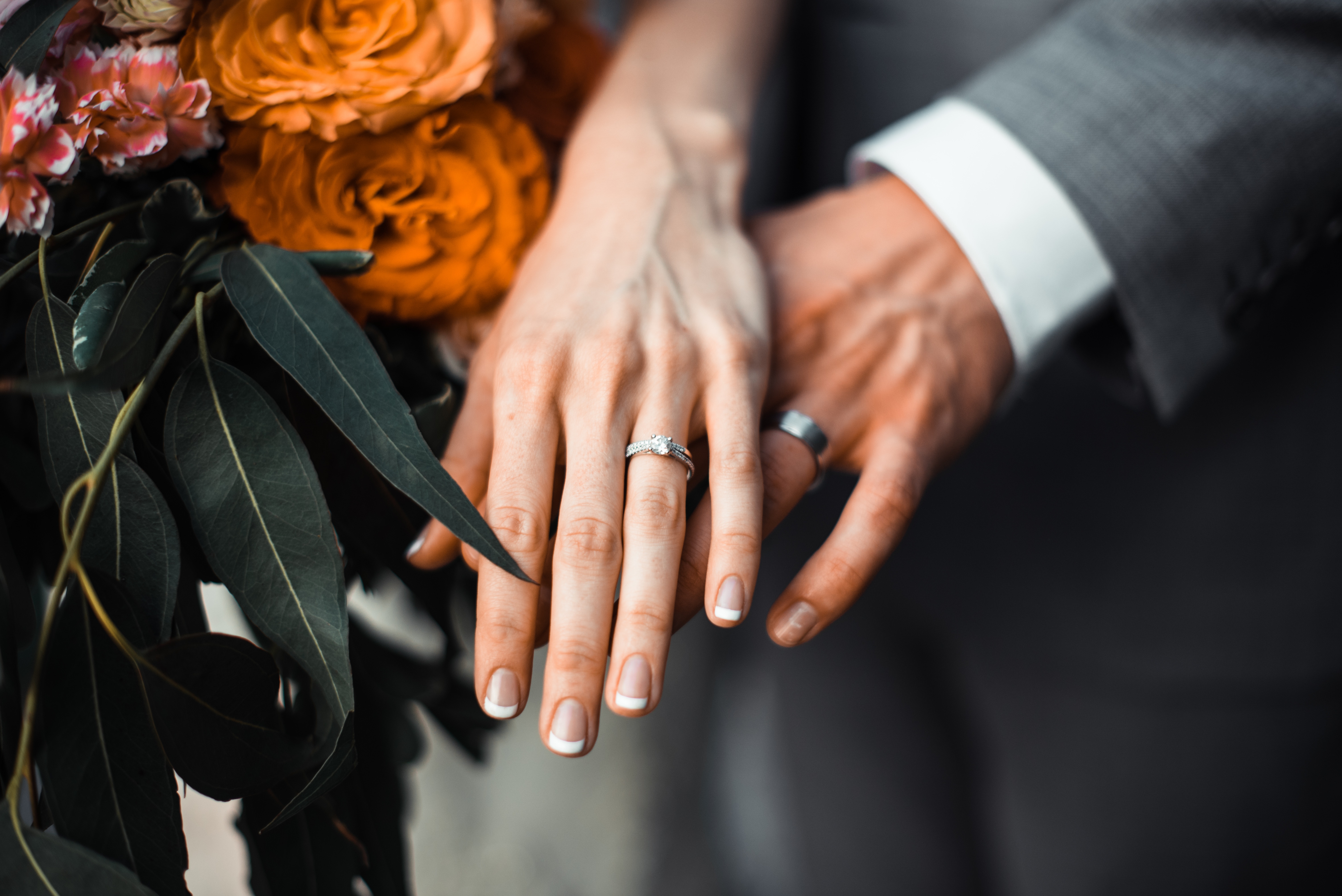 couple, love, rings, pair, hands, newlyweds