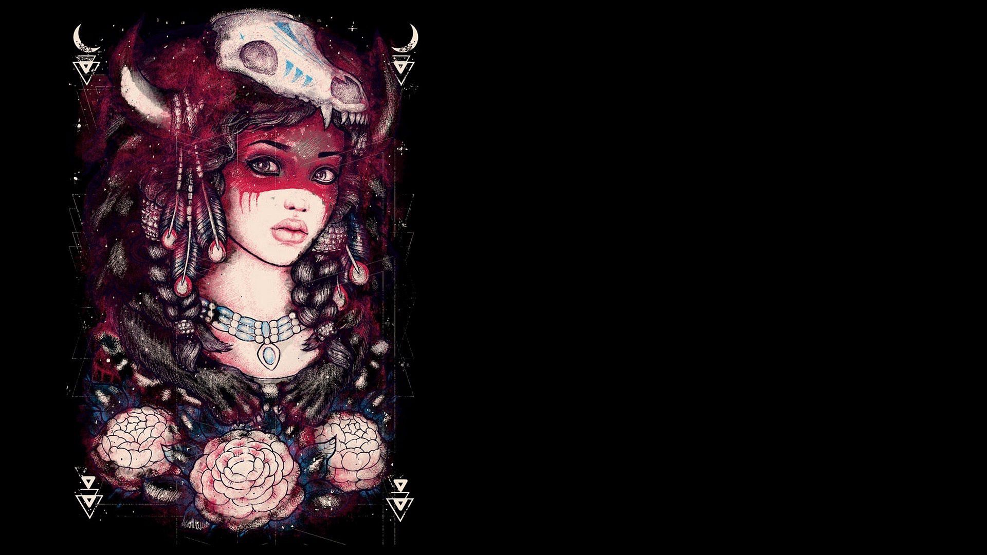 Download mobile wallpaper Flowers, Art, Skull, Girl for free.