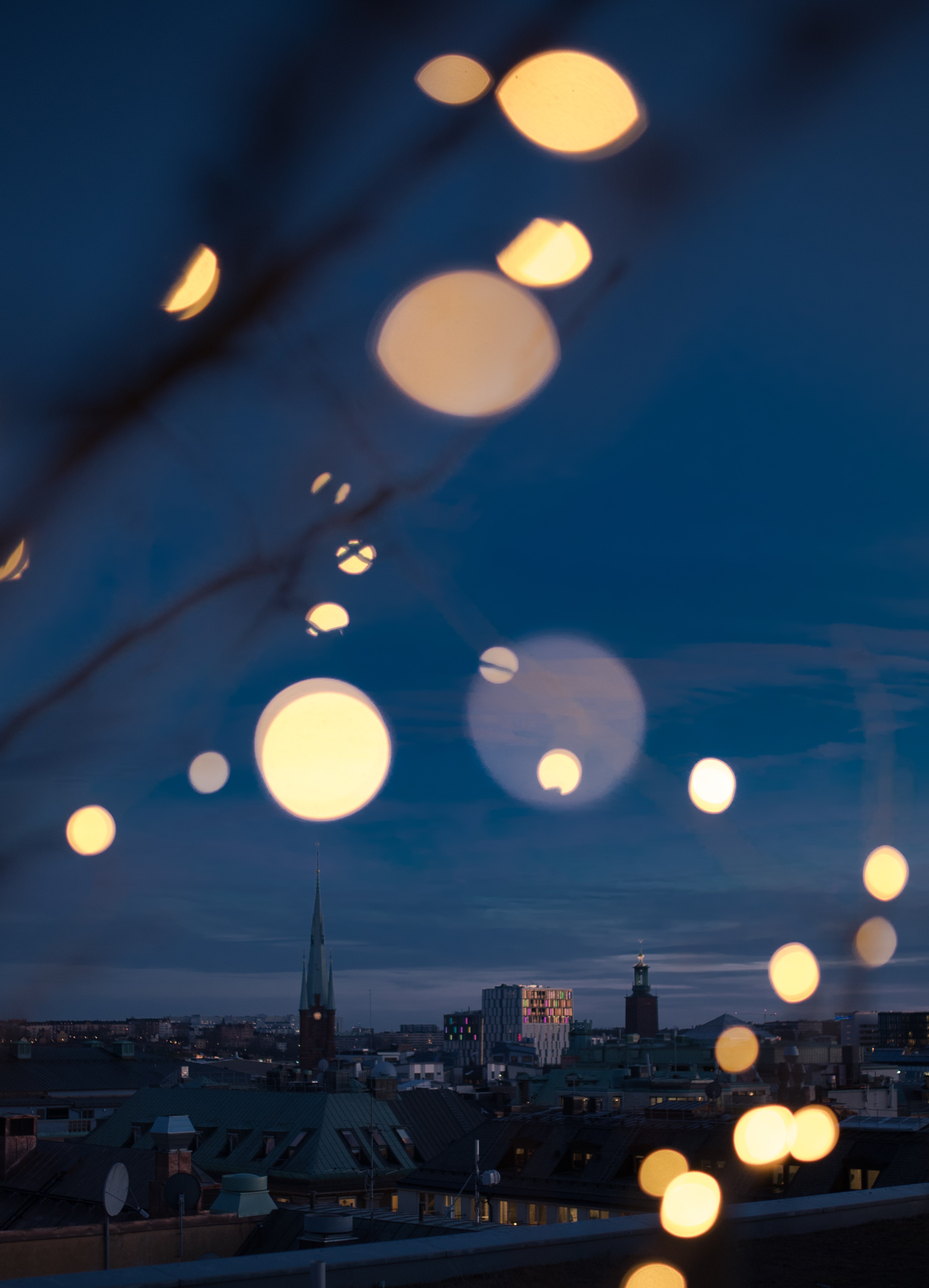 bokeh, boquet, cities, sky, glare, night city, overview, review wallpapers for tablet
