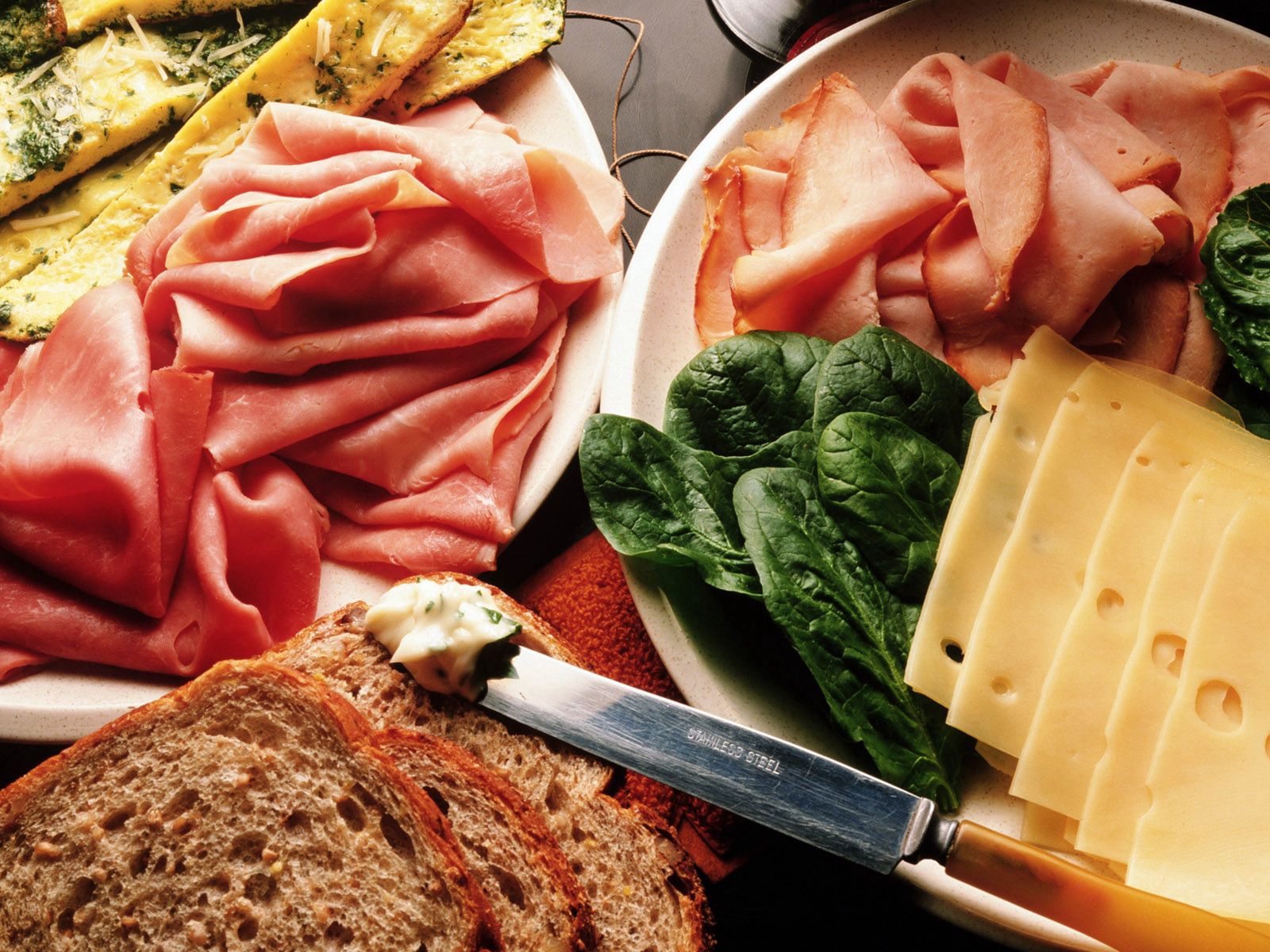 food, cheese, meat, greens, slices, bread, knife, chips HD wallpaper