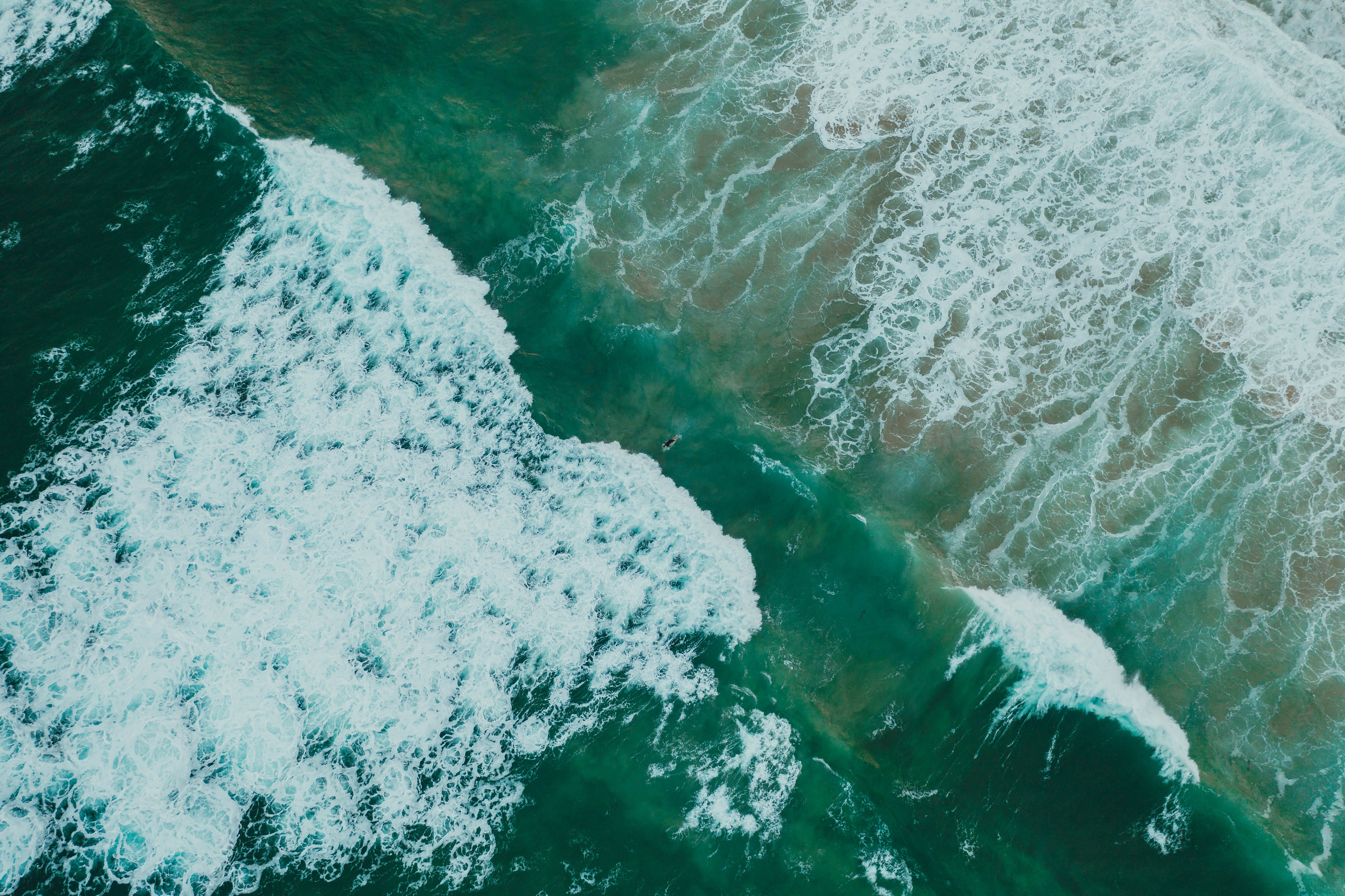 Download mobile wallpaper Surface, Nature, View From Above, Waves, Water, Ocean for free.
