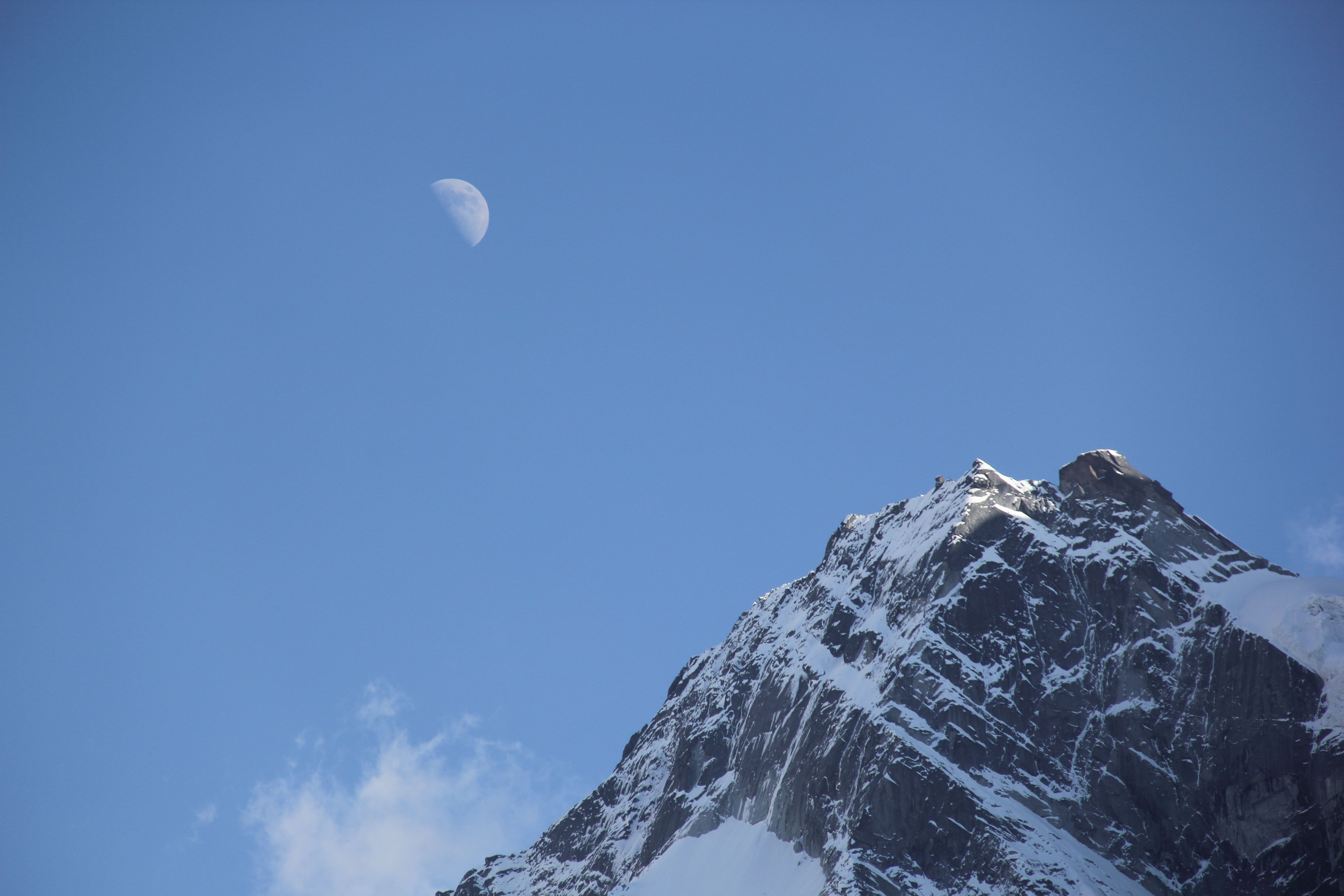 Download mobile wallpaper Vertex, Top, Sky, Mountains, Snow, Nature, Moon for free.
