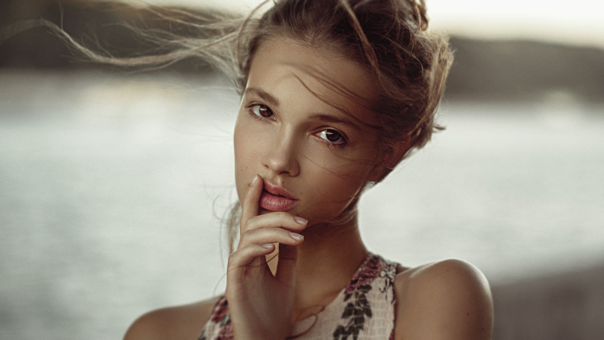 women, face, brown eyes, model, wind HD wallpaper