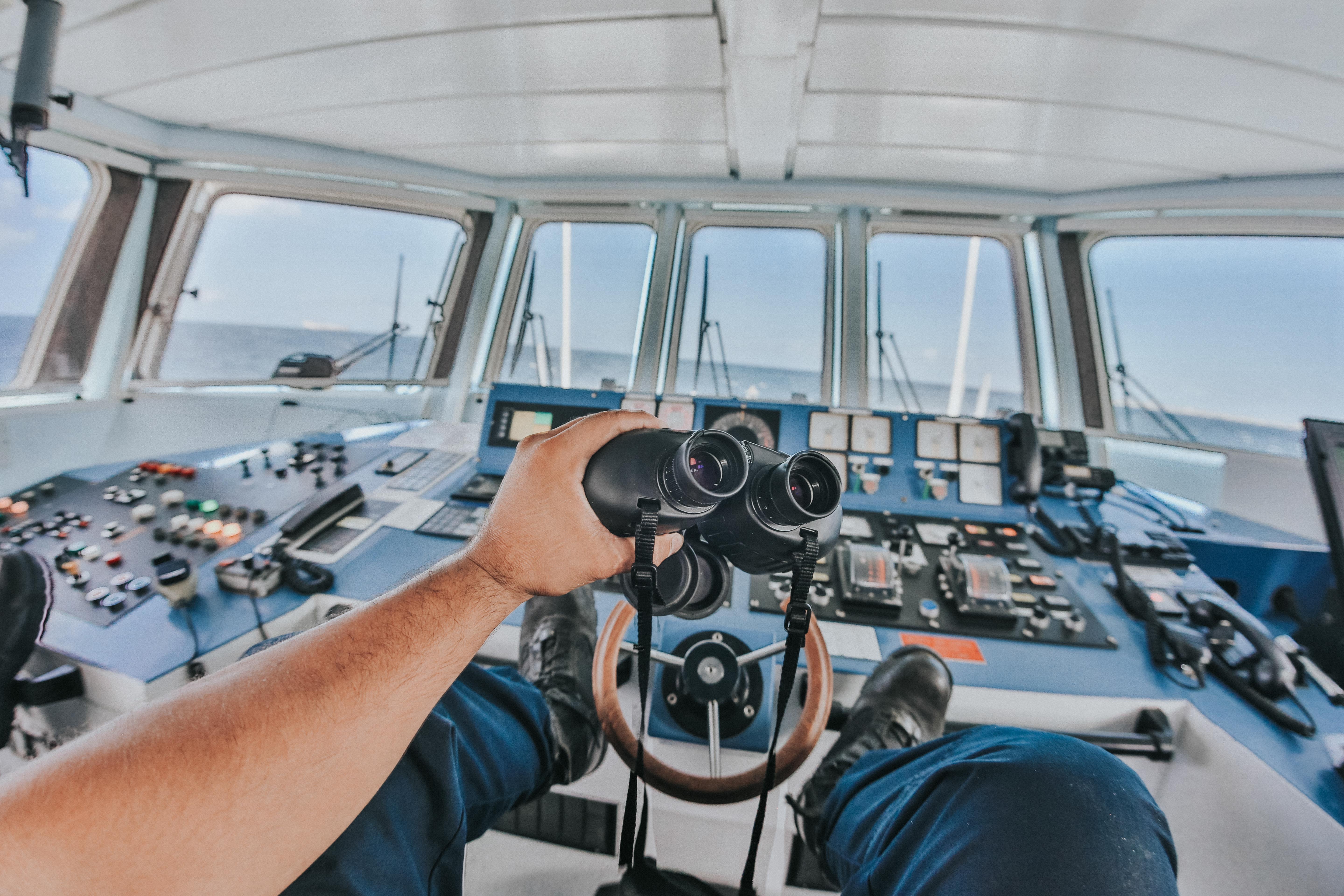 ship, hand, miscellanea, miscellaneous, steering wheel, helm, control, management, binoculars