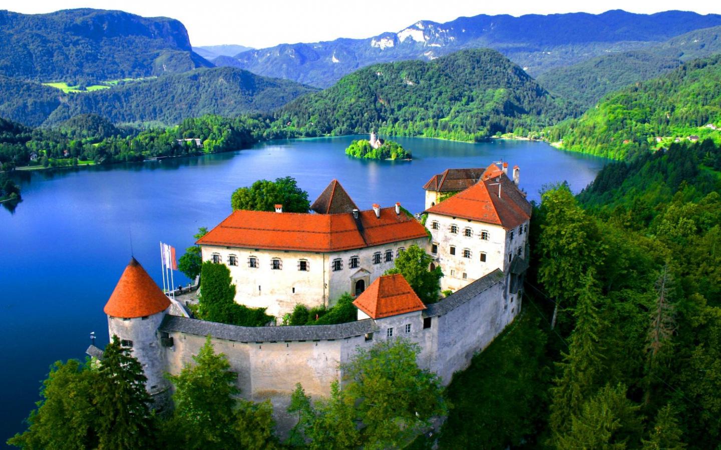 man made, bled castle, castle, forest, lake bled, lake, mountain, slovenia